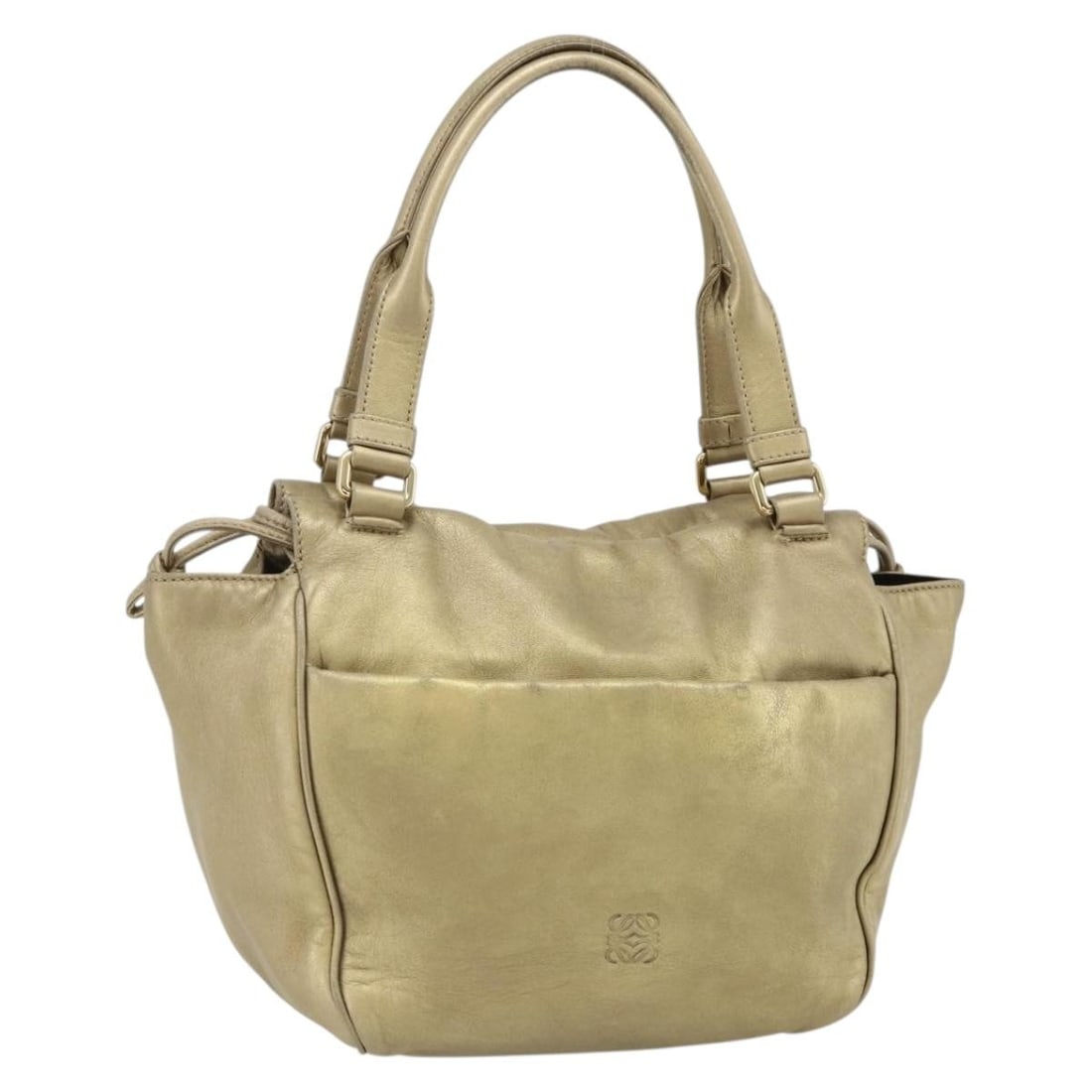 LOEWE gold tone leather handbag Spain BA12256: LOEWE gold tone leather handbag Spain BA12256 This LOEWE Nappa handbag is crafted from leather in a gold tone and designed for women. Made in Spain, it features a structured silhouette with a handle d