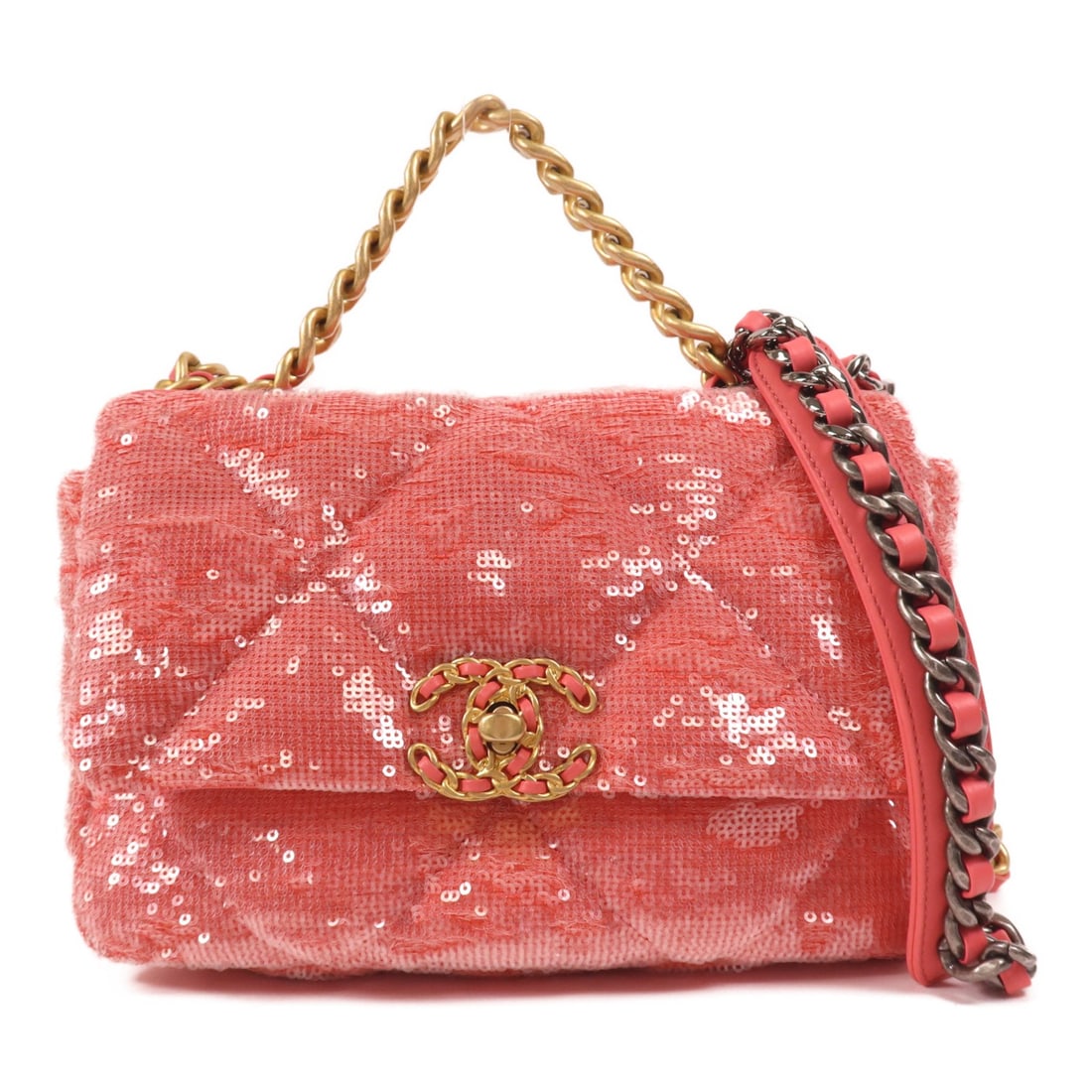 CHANEL 19 Pink Sequin Flap 2 Way Shoulder Bag GHW (1 of 14)