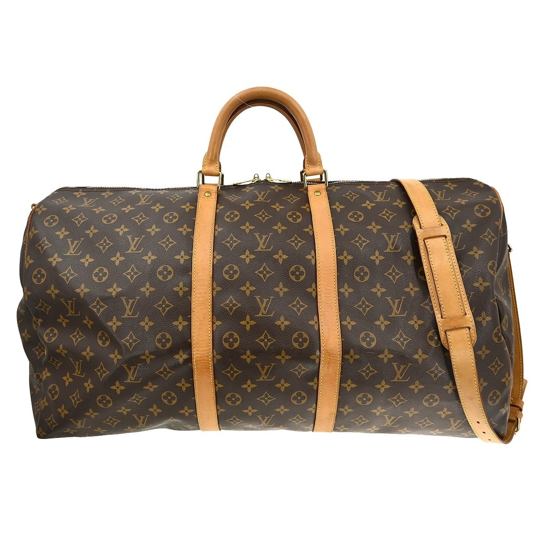 Louis Vuitton Keepall Bandouliere 60 Monogram Travel Duffle Bag: Louis Vuitton Keepall Bandouliere 60 Monogram Travel Duffle Bag This is a vintage Louis Vuitton Keepall Bandouliere 60 duffle bag in the iconic Monogram canvas leather. Designed for travel, this extra