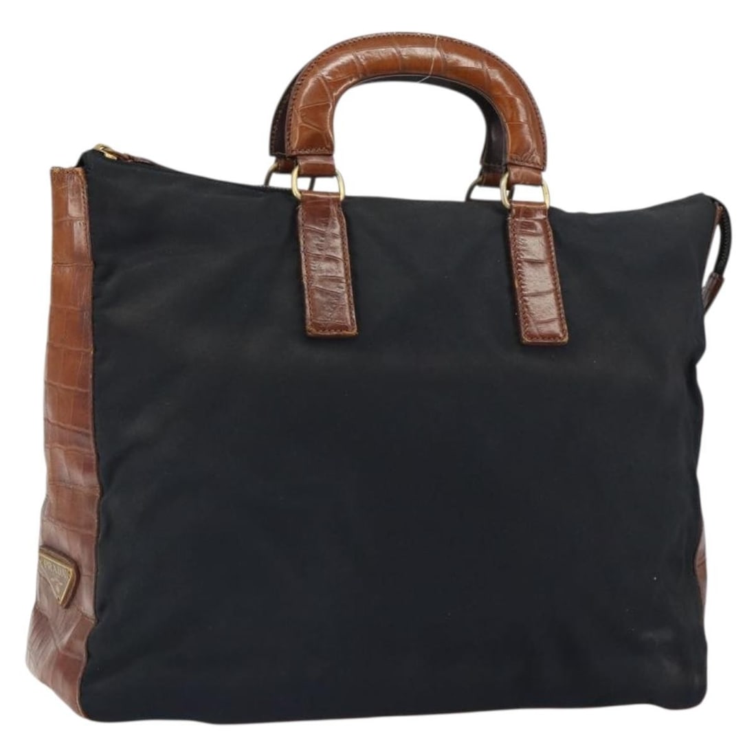 Prada black nylon leather handbag Italy: Prada black nylon leather handbag Italy This PRADA women's handbag is crafted from black nylon with silver-tone accents. Made in Italy, it features a spacious interior and a practical handle drop for 