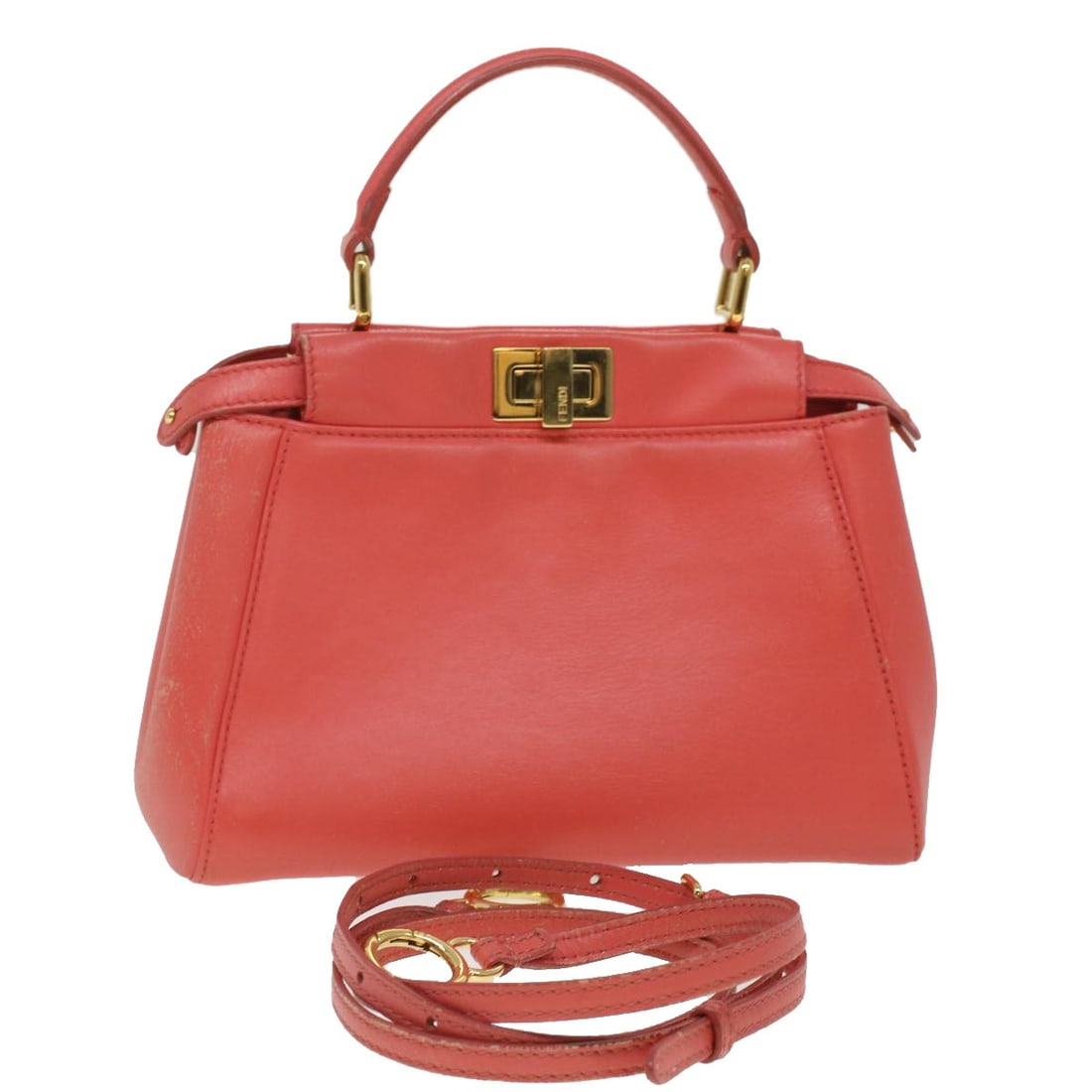 FENDI Micro Peekaboo Orange Leather 2way Hand Bag with Strap: FENDI Micro Peekaboo Orange Leather 2way Hand Bag with Strap This FENDI Micro Picaboo handbag is crafted from orange leather and offers versatile 2-way carrying options with both a top handle and a de