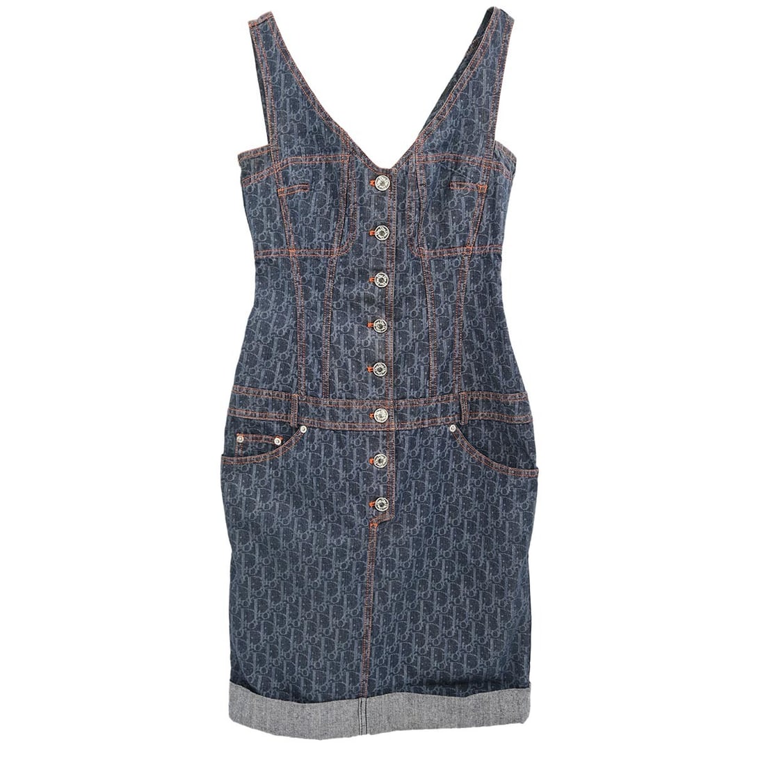 Dior Indigo Cotton Sleeveless Button Dress Size 36 (1 of 10)
