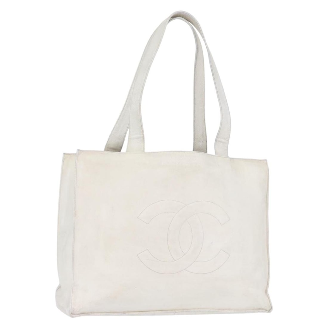 Chanel Caviar Leather White and Gold Tote Bag with CC Logo: Chanel Caviar Leather White and Gold Tote Bag with CC Logo This CHANEL tote bag features a grained caviar calf skin exterior in a white and gold color combination. The bag is designed for women and ha