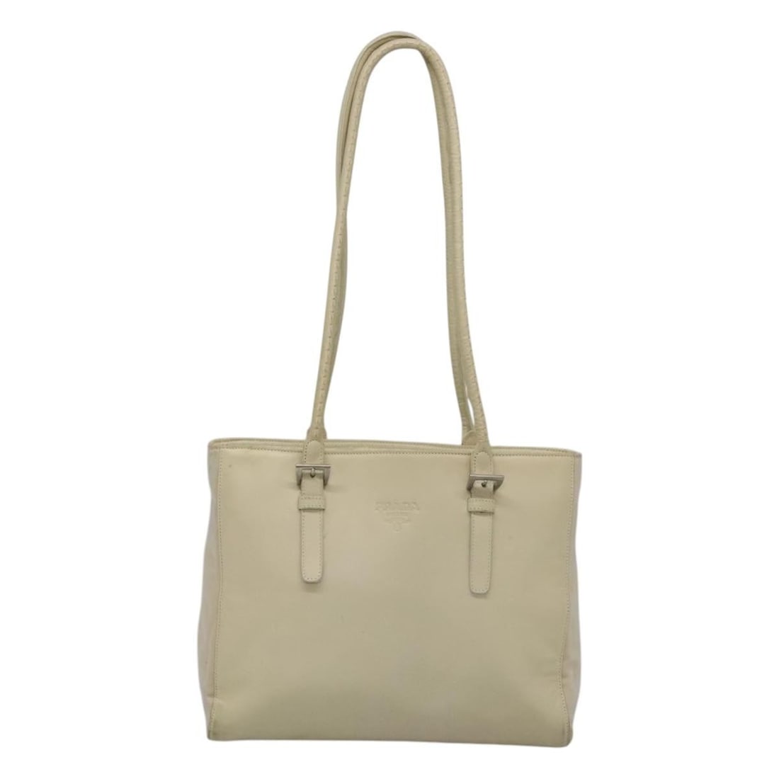 White Prada Vintage Leather and Nylon Shoulder Purse 30cm x 25cm: White Prada Vintage Leather and Nylon Shoulder Purse 30cm x 25cm This Prada vintage shoulder bag is crafted from leather in white and features a classic design suitable for women. Made in Italy, the b