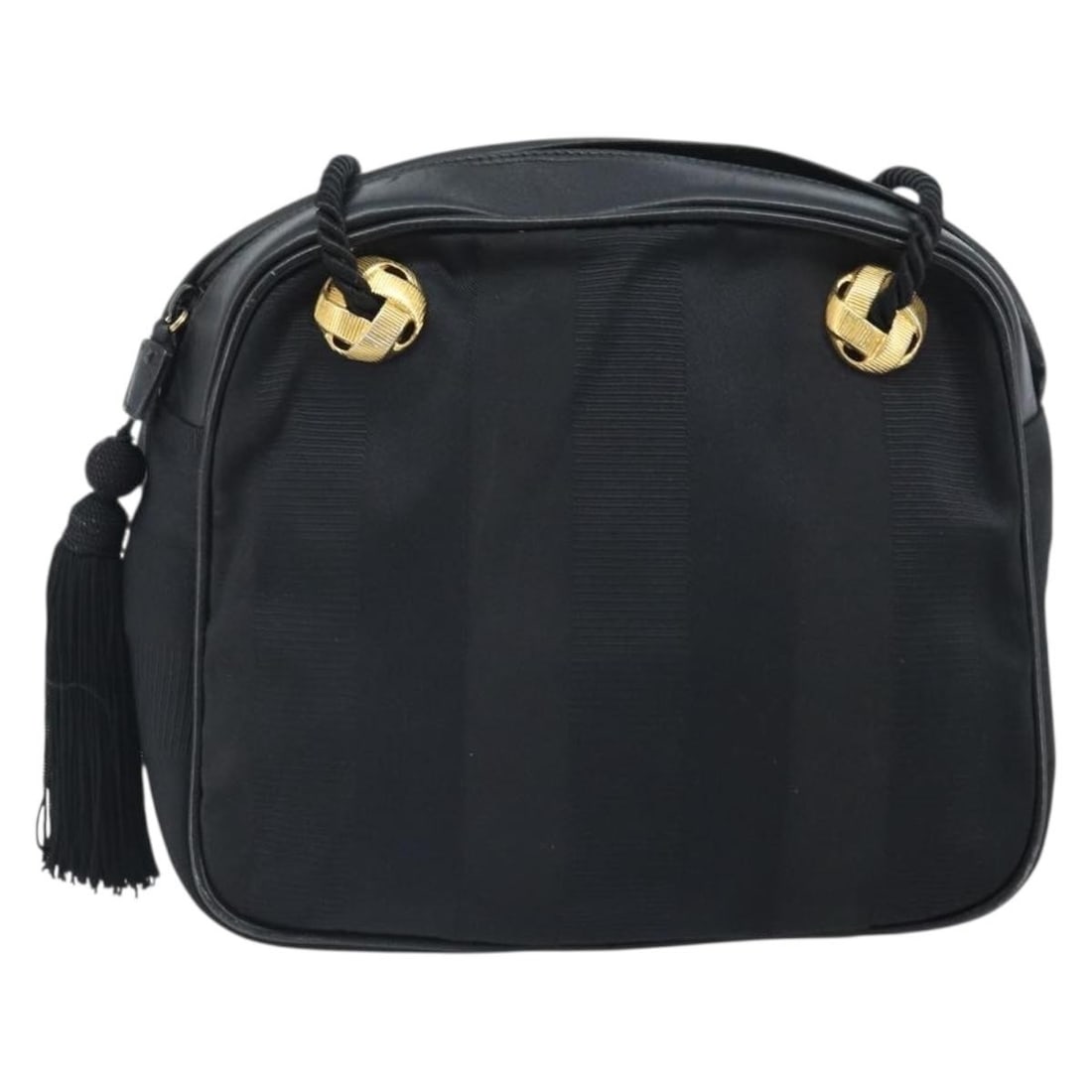 Black Canvas Vintage Shoulder Bag by Salvatore Ferragamo: Black Canvas Vintage Shoulder Bag by Salvatore Ferragamo This Salvatore Ferragamo vintage shoulder bag is crafted from black canvas and designed for women. Made in France, it features a classic silhou