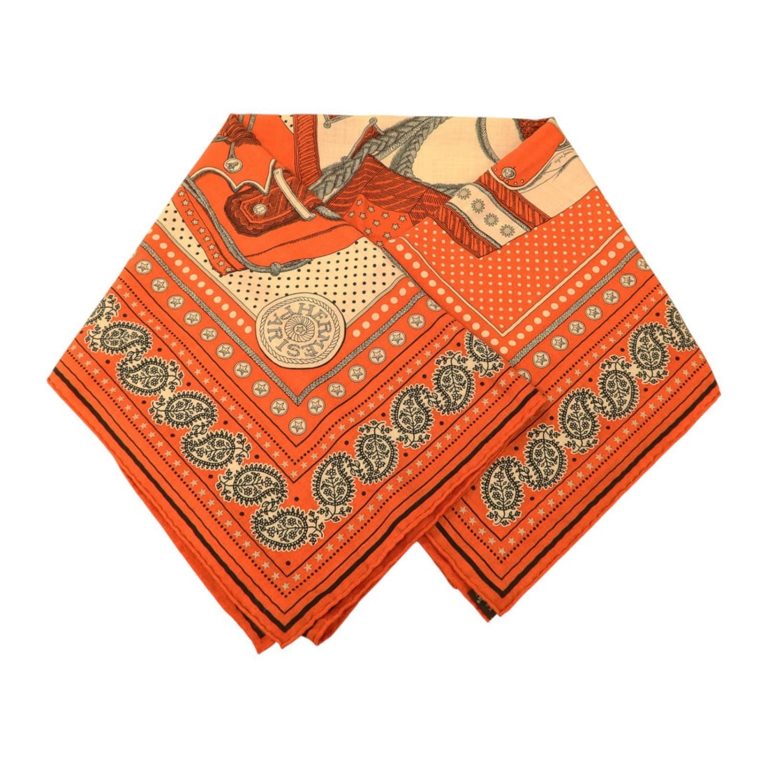 Hermes cashmere scarf 140x140 orange black multicolor: Hermes cashmere scarf 140x140 orange black multicolor This Hermes scarf is crafted from luxurious cashmere and features an eye-catching orange, black, and multicolor design. Made in France, it is desi