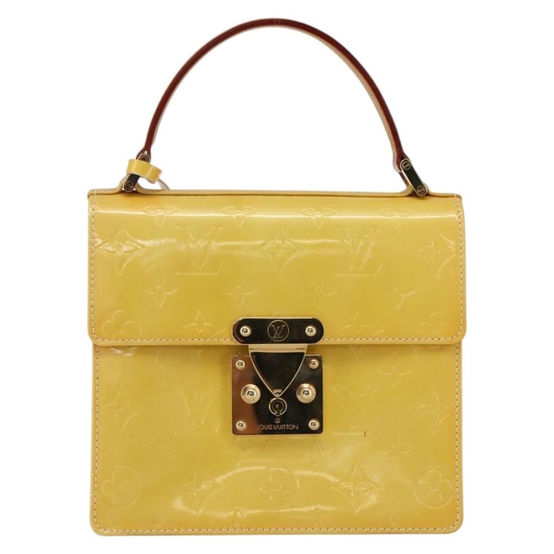Yellow Patent Leather Spring Street NM by Louis Vuitton Handbag: Yellow Patent Leather Spring Street NM by Louis Vuitton Handbag This Louis Vuitton Spring Street NM handbag is crafted from yellow patent leather and features a structured silhouette. Designed for wom