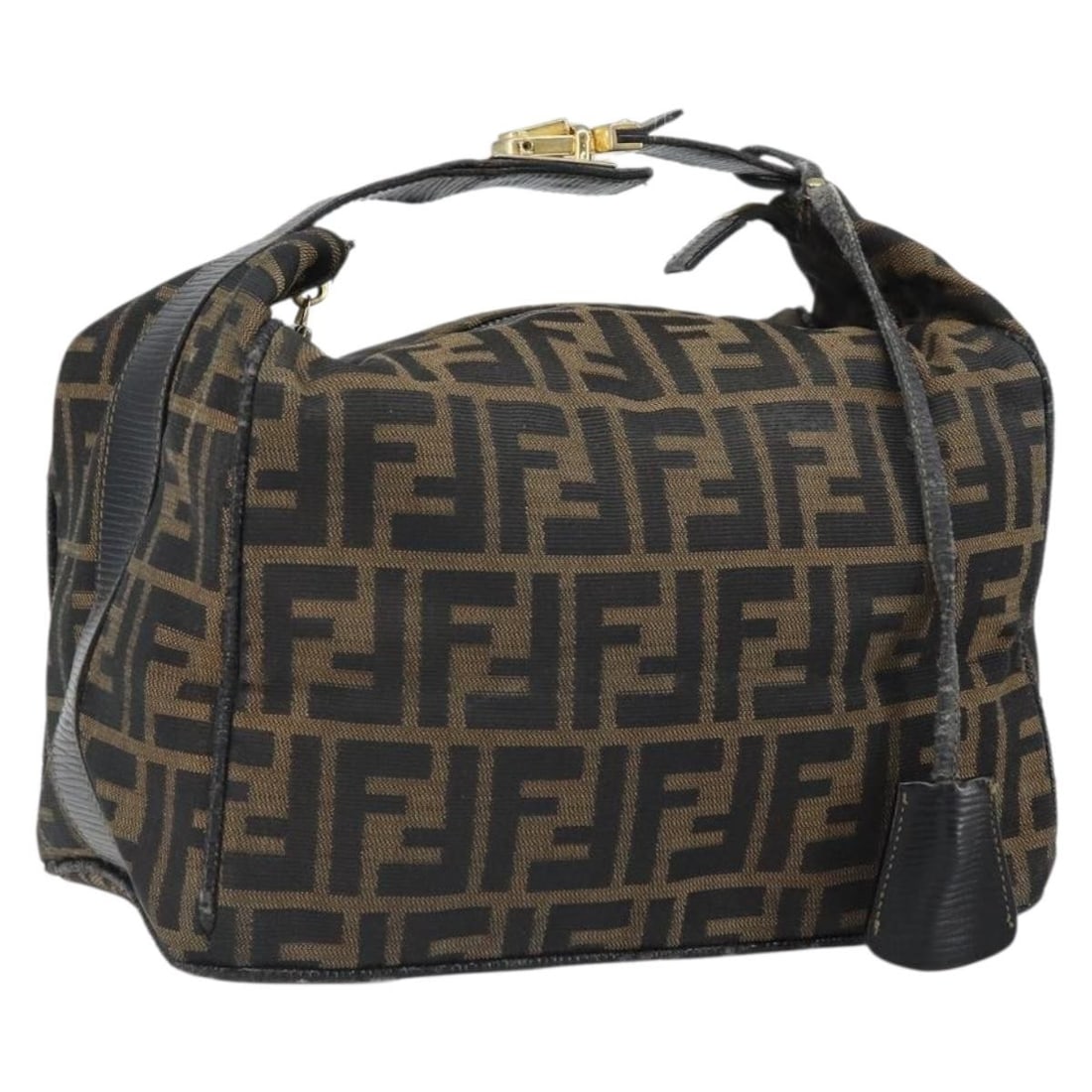Fendi Vanity Pouch in Black and Brown Zucca Canvas: Fendi Vanity Pouch in Black and Brown Zucca Canvas This is a FENDI Zucca Canvas vanity pouch in black and brown. The pouch features the signature Zucca canvas exterior and includes a key and clochette