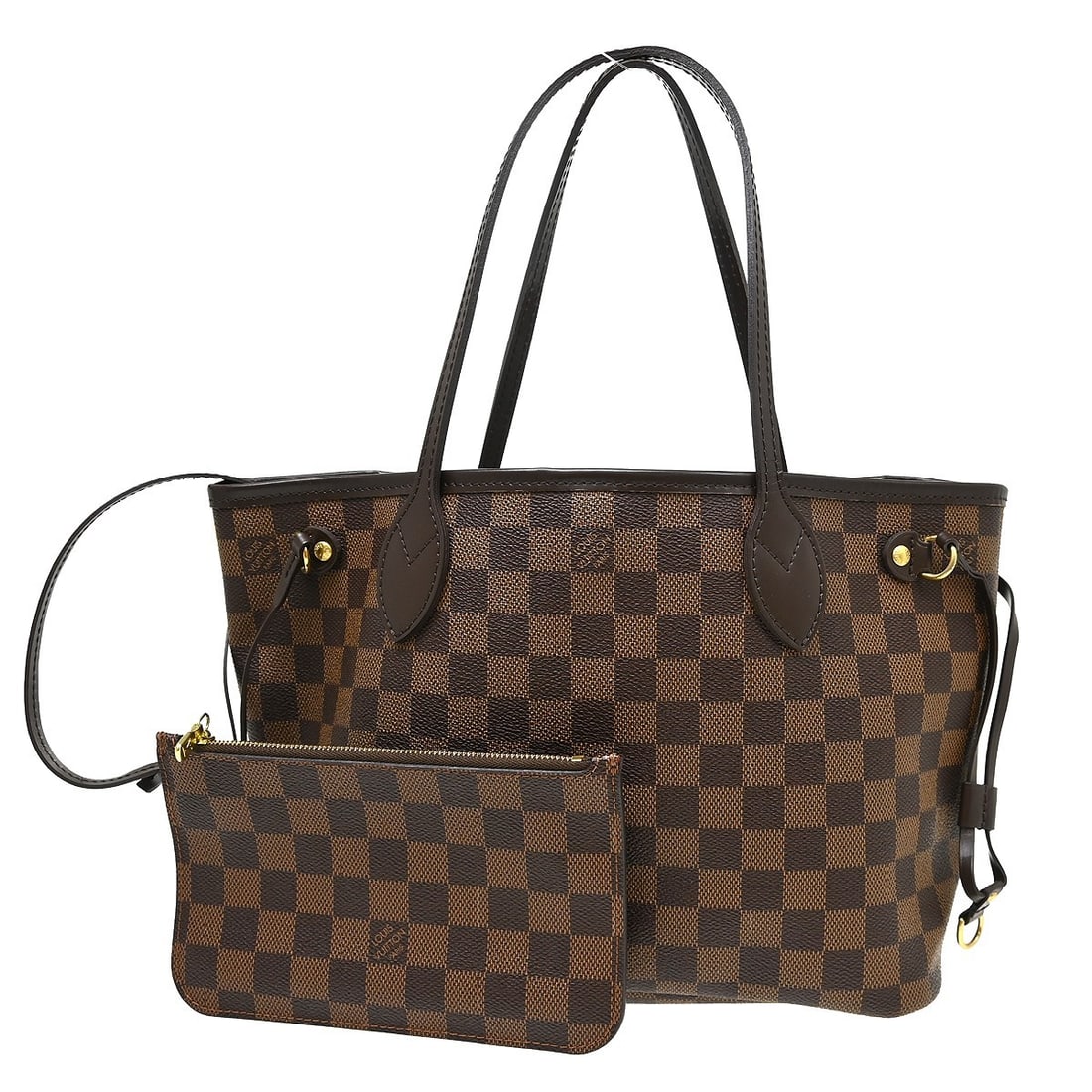 Louis Vuitton Neverfull PM Damier canvas tote handbag: Louis Vuitton Neverfull PM Damier canvas tote handbag This Louis Vuitton Neverfull PM tote features the iconic Damier canvas with leather trim in a classic brown pattern. Designed for casual occasions
