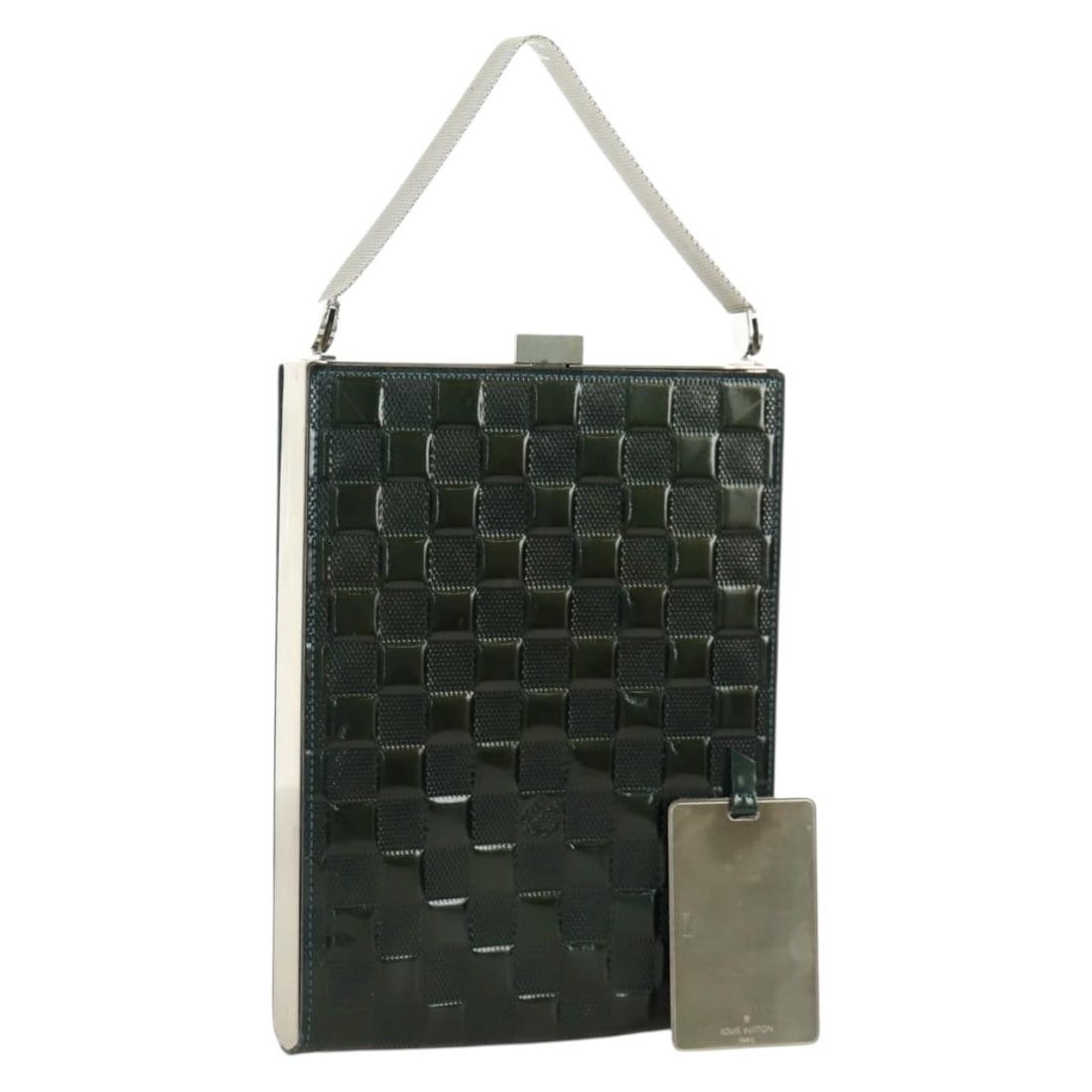 Louis Vuitton Anju GM Green Damier Ebene Canvas Handbag M92105 with Mirror: Louis Vuitton Anju GM Green Damier Ebene Canvas Handbag M92105 with Mirror This Louis Vuitton Anju GM handbag features the Damier Ebene canvas in green with a sleek, compact design. Manufactured in Sp