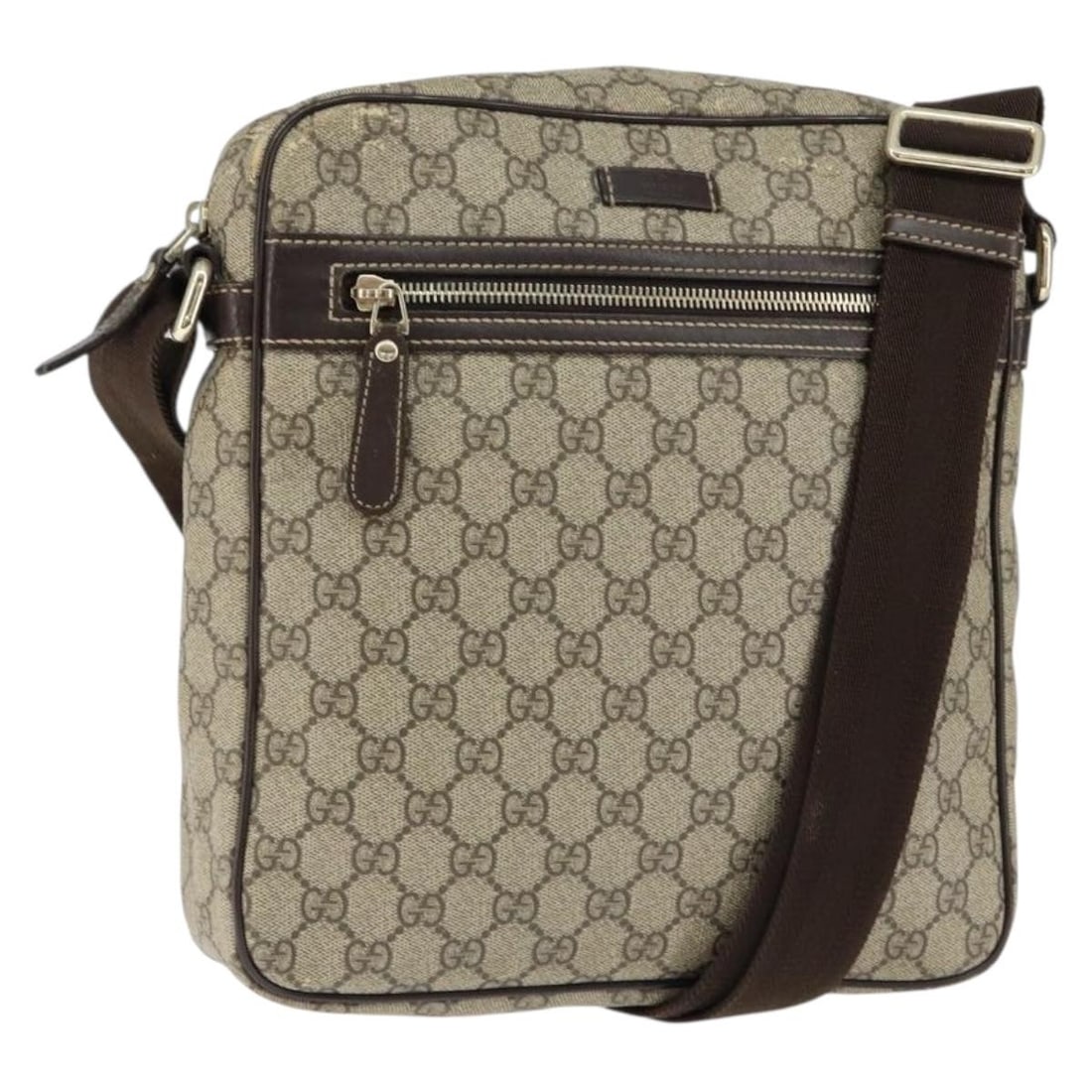 GUCCI GG Supreme Brown Gold PVC Shoulder Bag 201448 Auth: GUCCI GG Supreme Brown Gold PVC Shoulder Bag 201448 Auth This GUCCI GG Supreme Shoulder Bag showcases a blend of style and functionality. Crafted in Italy, the bag features an exterior made from durab