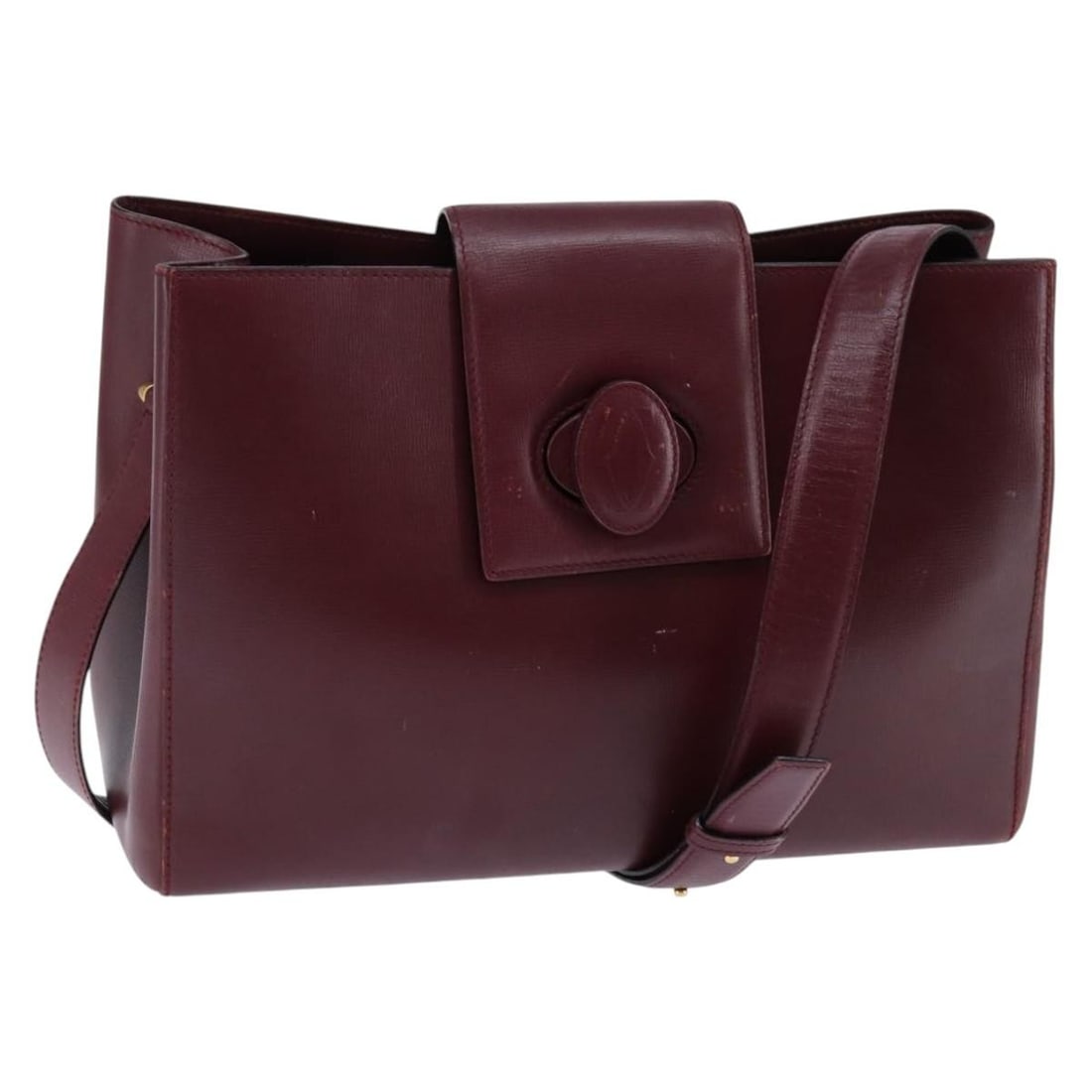 Cartier Bordeaux Leather Women Shoulder Bag Silver Trim: Cartier Bordeaux Leather Women Shoulder Bag Silver Trim This Cartier shoulder bag is crafted from Bordeaux leather with silver-tone accents. Designed for women, it features a spacious interior and a c