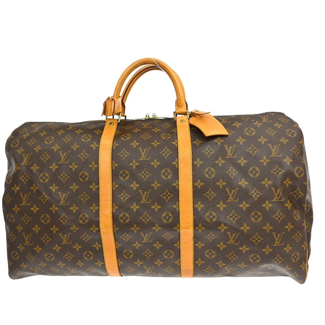 Louis Vuitton Keepall 60 Monogram Duffle Travel Bag: Louis Vuitton Keepall 60 Monogram Duffle Travel Bag This Louis Vuitton Keepall 60 travel handbag features the iconic monogram canvas leather exterior with beige leather double handles. Designed in an 