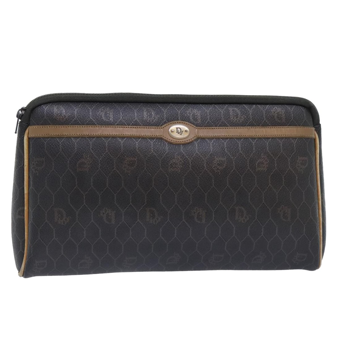 Christian Dior Honeycomb Pattern Black PVC Leather Women's Clutch Bag Gold Accents: Christian Dior Honeycomb Pattern Black PVC Leather Women's Clutch Bag Gold Accents This Christian Dior clutch bag features the iconic honeycomb canvas design with black and gold PVC leather accents. C