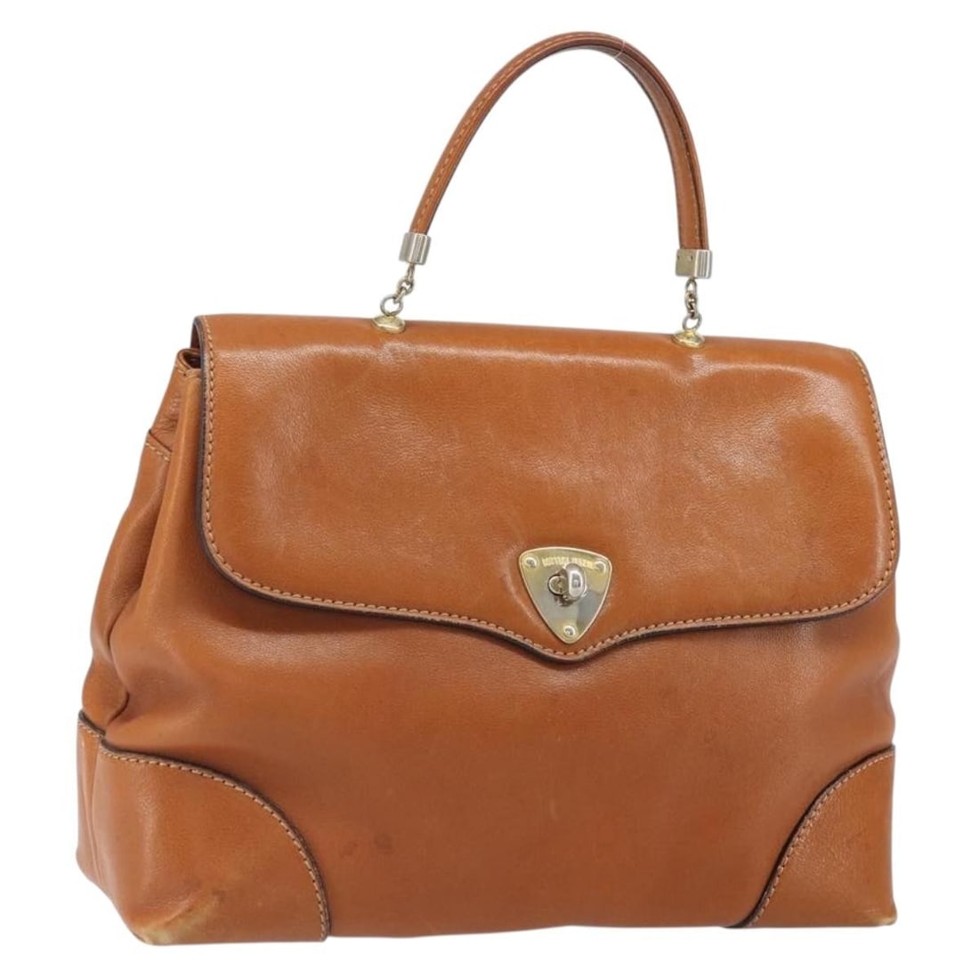 Bottega Veneta Brown Leather Handbag Gold-Tone Accents Italy: Bottega Veneta Brown Leather Handbag Gold-Tone Accents Italy This women's hand bag by Bottega Veneta is crafted from brown and gold leather. The bag features a top handle and is made in Italy. It show