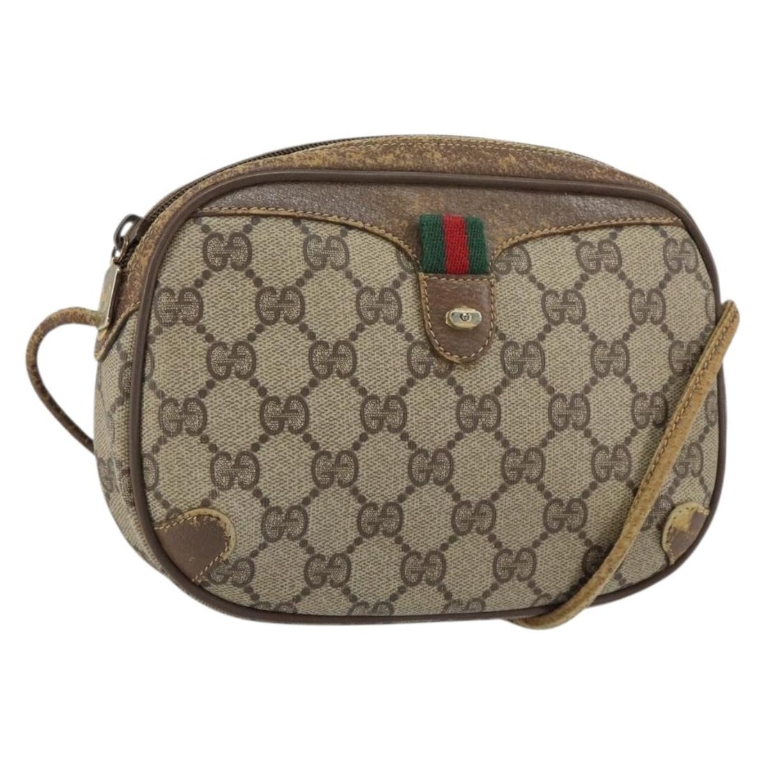 GUCCI GG Supreme Sherry Line Shoulder Bag PVC Beige Gold Red 89 02 066 Auth: GUCCI GG Supreme Sherry Line Shoulder Bag PVC Beige Gold Red 89 02 066 Auth This authentic GUCCI GG Supreme Web Sherry Line Bag is a stylish shoulder bag crafted in Italy from durable PVC leather and 