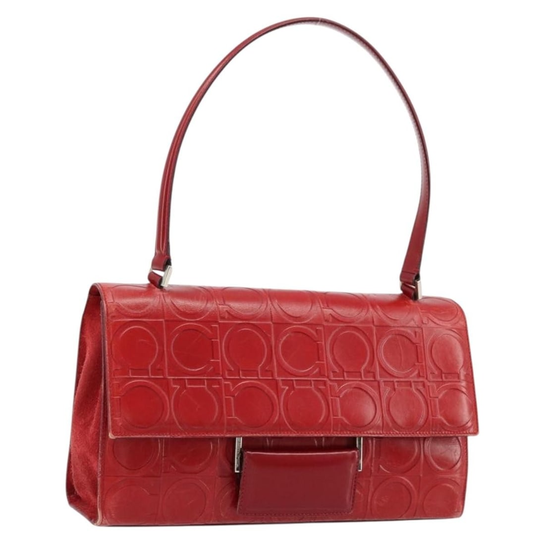 Salvatore Ferragamo Gancini red silver leather handbag Italy: Salvatore Ferragamo Gancini red silver leather handbag Italy This Salvatore Ferragamo Gancini handbag is crafted from red leather with silver-tone accents. Designed for women, it features a structured