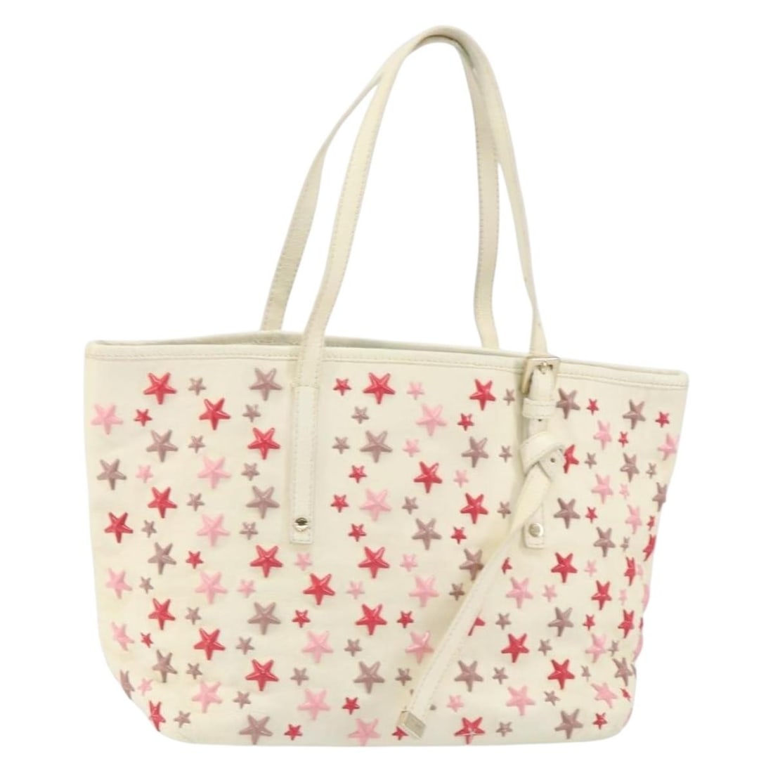 Jimmy Choo White Gold Leather Studs Tote Bag BA7518 Italy: Jimmy Choo White Gold Leather Studs Tote Bag BA7518 Italy Introducing the exquisite Jimmy Choo Studs Tote Bag, an elegant accessory crafted from premium leather in a striking white and gold color sche