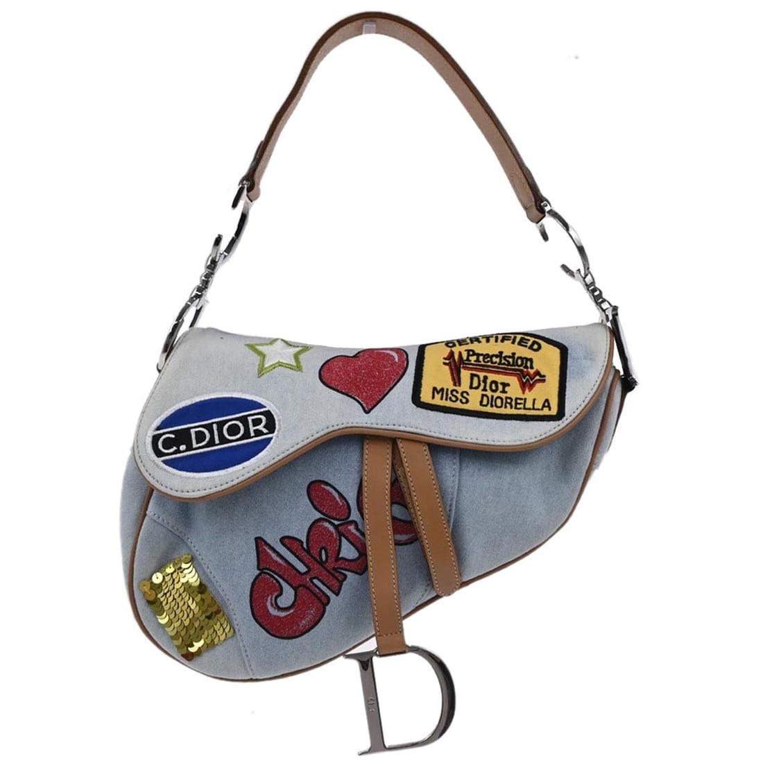 Dior Miss Diorella Saddle Bag Light Blue Canvas Leather MU0031 Shoulder Purse: Dior Miss Diorella Saddle Bag Light Blue Canvas Leather MU0031 Shoulder Purse This Christian Dior Miss Diorella Saddle handbag features a light blue canvas leather exterior with a medium-sized silhoue
