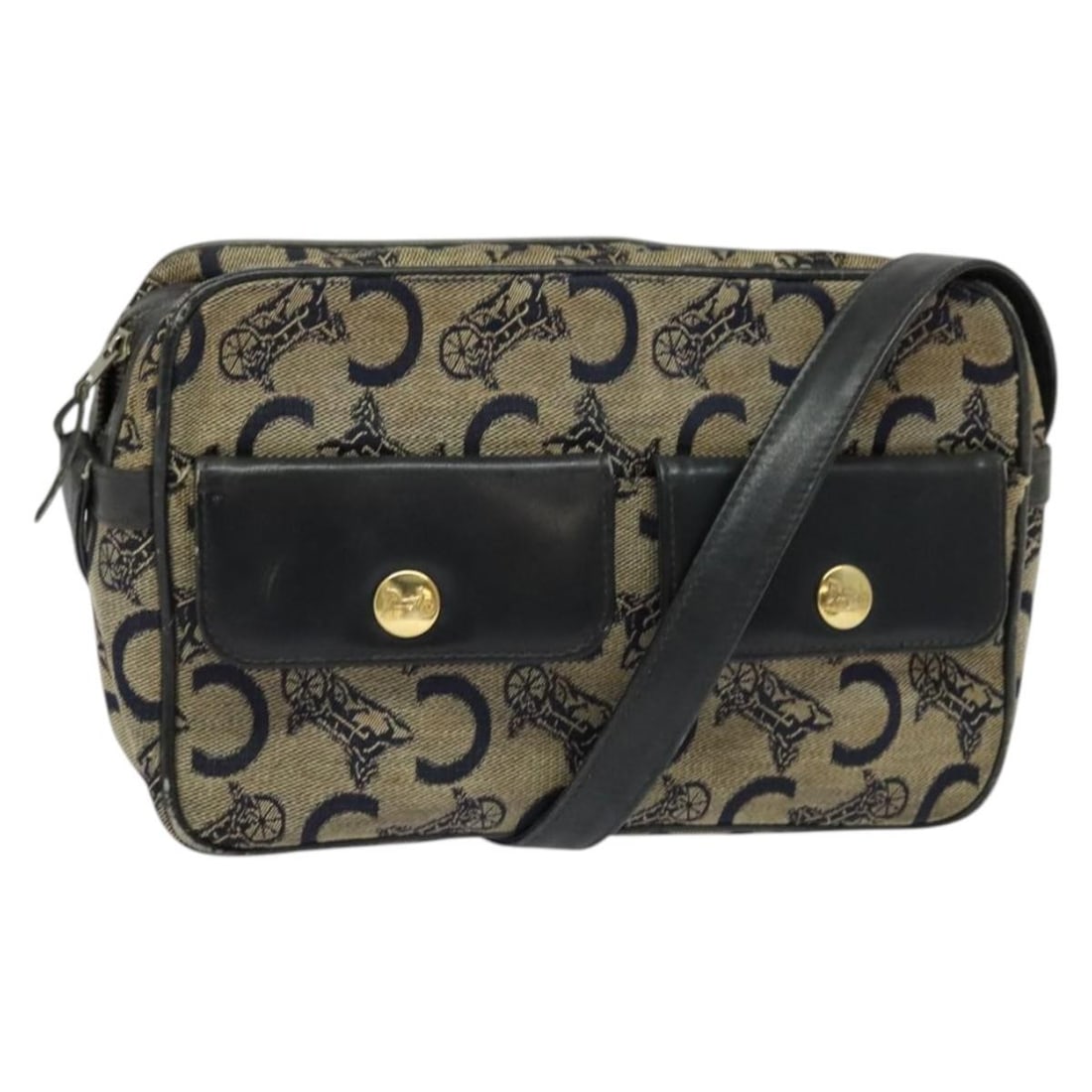 CELINE C Sulky Navy Gold Canvas Shoulder Bag Auth 133571: CELINE C Sulky Navy Gold Canvas Shoulder Bag Auth 133571 The CELINE C Sulky Shoulder Bag is a stylish accessory crafted from durable canvas, showcasing a chic navy and gold color combination. This sho