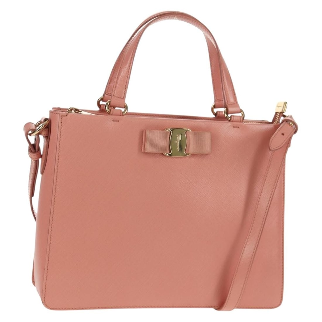 Pink Leather Vala Purse by Salvatore Ferragamo 25x20x6cm: Pink Leather Vala Purse by Salvatore Ferragamo 25x20x6cm This pre-owned Salvatore Ferragamo Vala handbag for women features a pink leather exterior with a compact silhouette. It is in very good condit