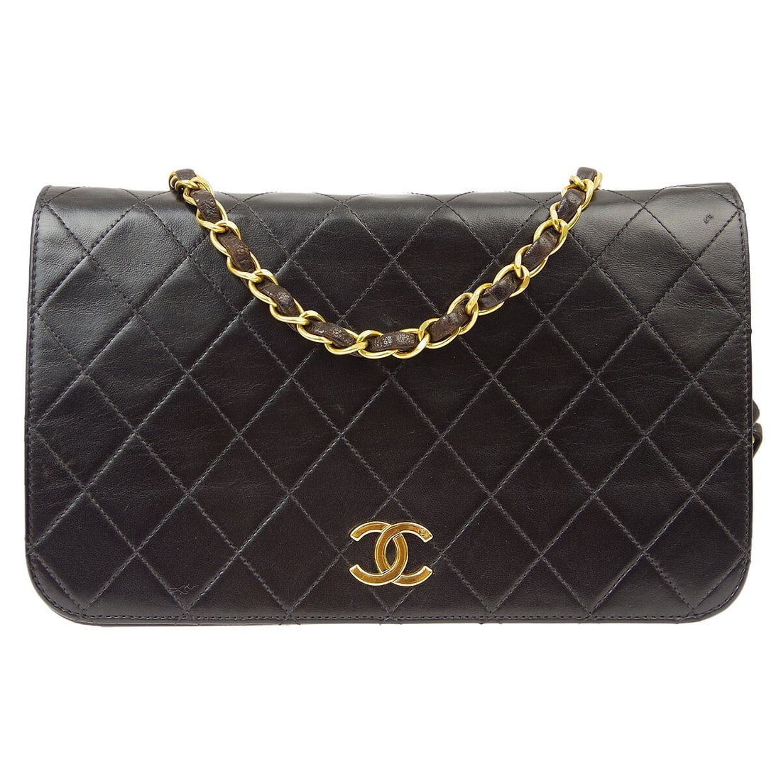 CHANEL Single Chain Shoulder Black Lambskin Flap Bag: CHANEL Single Chain Shoulder Black Lambskin Flap Bag This Chanel small Full Flap shoulder bag is crafted from black lambskin leather and features a quilted matelasse pattern with a push lock closure. 