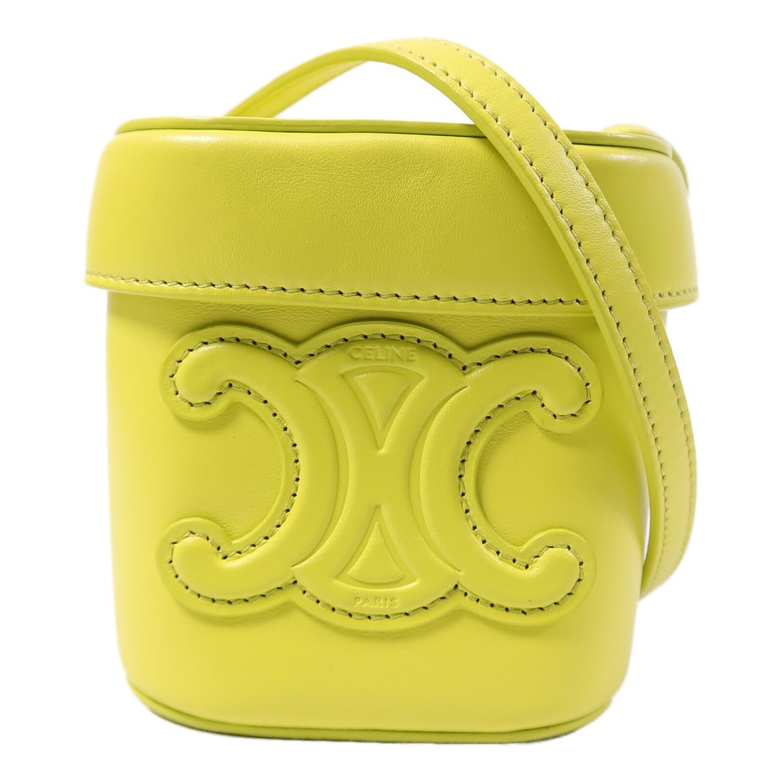CELINE Yellow Calfskin Small Box Shoulder Bag GHW: CELINE Yellow Calfskin Small Box Shoulder Bag GHW This CELINE small box shoulder bag features a vibrant yellow calfskin leather exterior and a structured silhouette. Designed for women, it offers a co