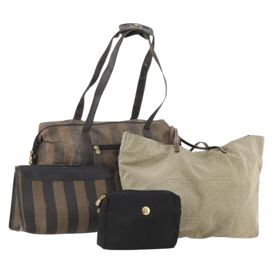 Fendi Pequin Canvas Nylon Brown Black Handbag Set of 4: Fendi Pequin Canvas Nylon Brown Black Handbag Set of 4 This FENDI hand bag set features four pieces crafted from nylon and Pequin canvas in brown and black. Designed for women, these bags are made in 