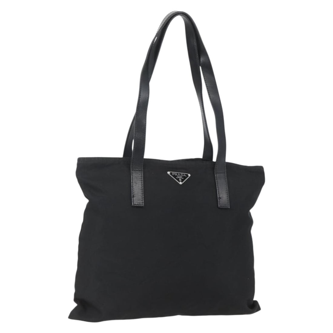 Prada Nylon Black Silver Tote Bag Italy 30cm x 27cm: Prada Nylon Black Silver Tote Bag Italy 30cm x 27cm This PRADA tote bag is crafted from durable black nylon with silver-tone accents. Designed for women, it features a spacious interior and comfortabl