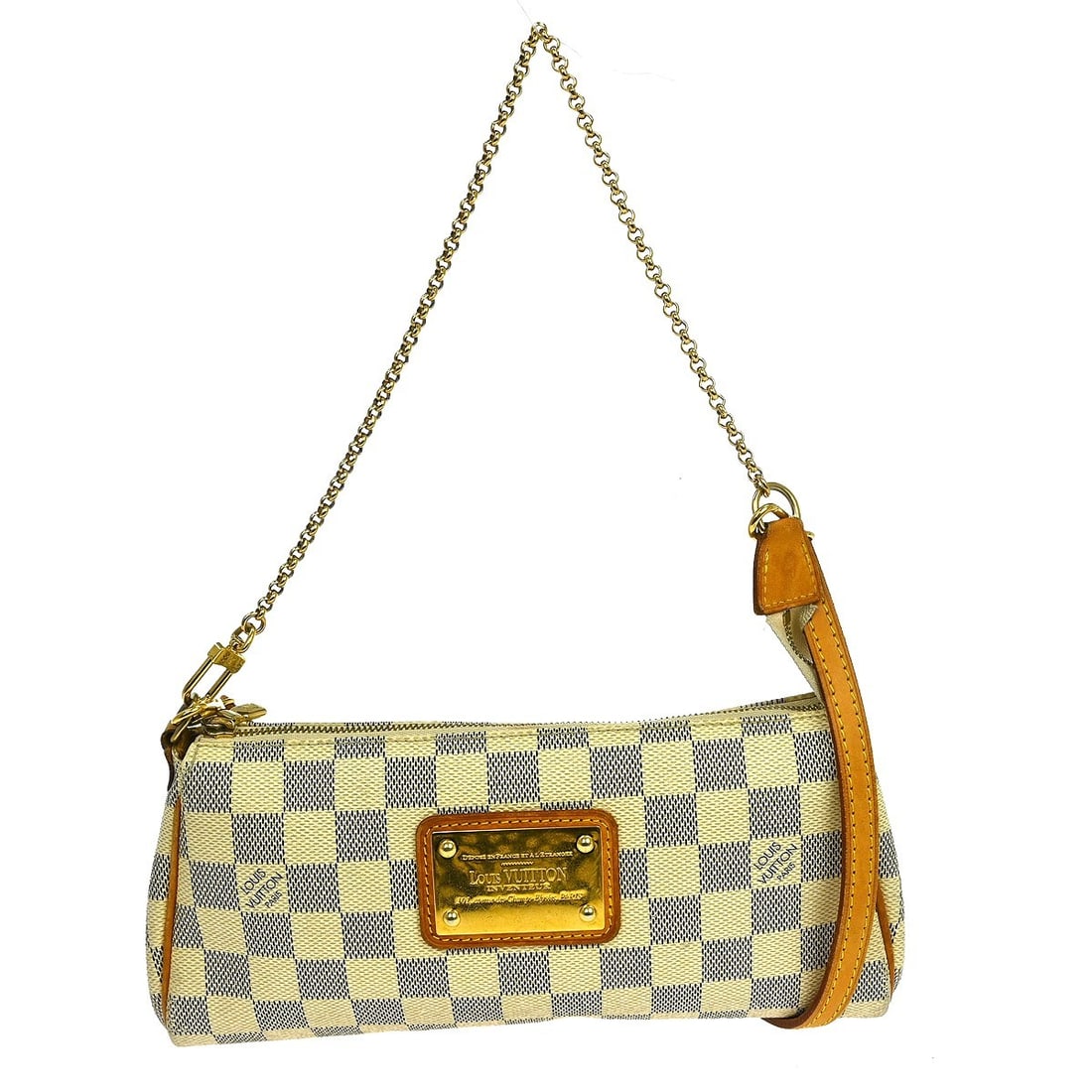 Louis Vuitton Eva Damier Azur chain strap handbag: Louis Vuitton Eva Damier Azur chain strap handbag This Louis Vuitton Damier Azur Eva 2-way chain handbag offers a compact and versatile design, suitable for daily use or special occasions. Crafted fro