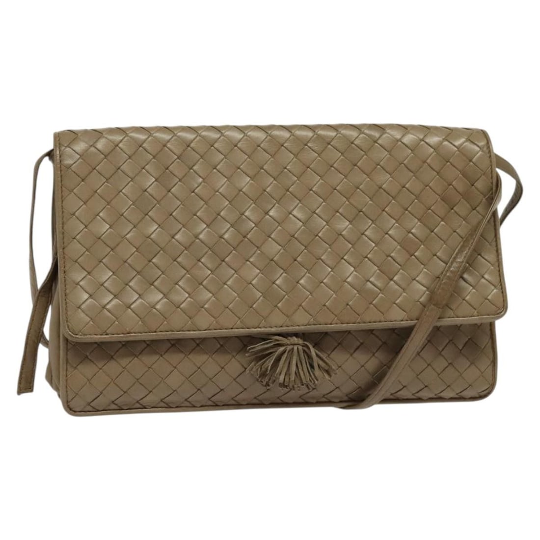 Bottega Veneta Intrecciato Leather Shoulder Bag Beige Gold Authentic (1 of 18)