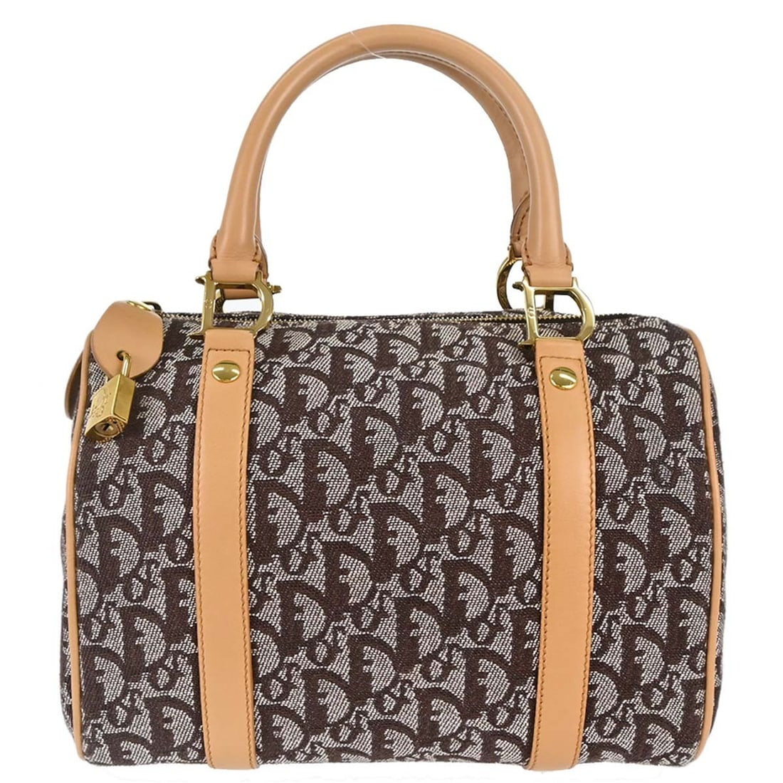 Dior Brown Trotter Canvas Leather Duffle Handbag: Dior Brown Trotter Canvas Leather Duffle Handbag This Christian Dior brown Trotter duffle handbag features a classic duffle style with double handles and a secure zipper closure. Crafted from canvas l