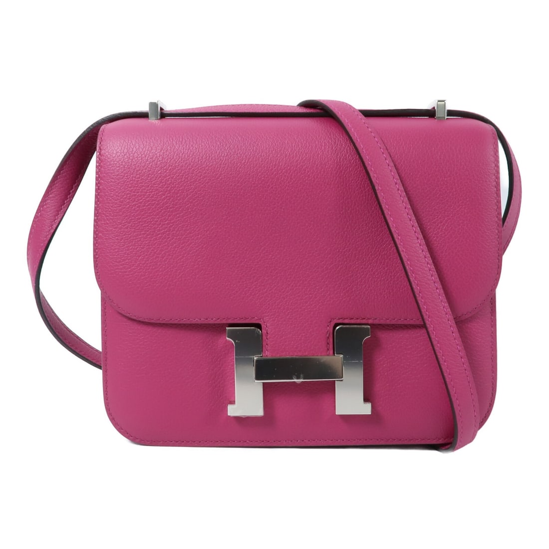 Hermes Constance Mini Evercolour Leather Shoulder Bag Rose Pourpre PHW: Hermes Constance Mini Evercolour Leather Shoulder Bag Rose Pourpre PHW This Hermes Constance Mini shoulder bag is crafted from Evercolour calfskin leather in a striking rose pourpre (pink) shade. Desi
