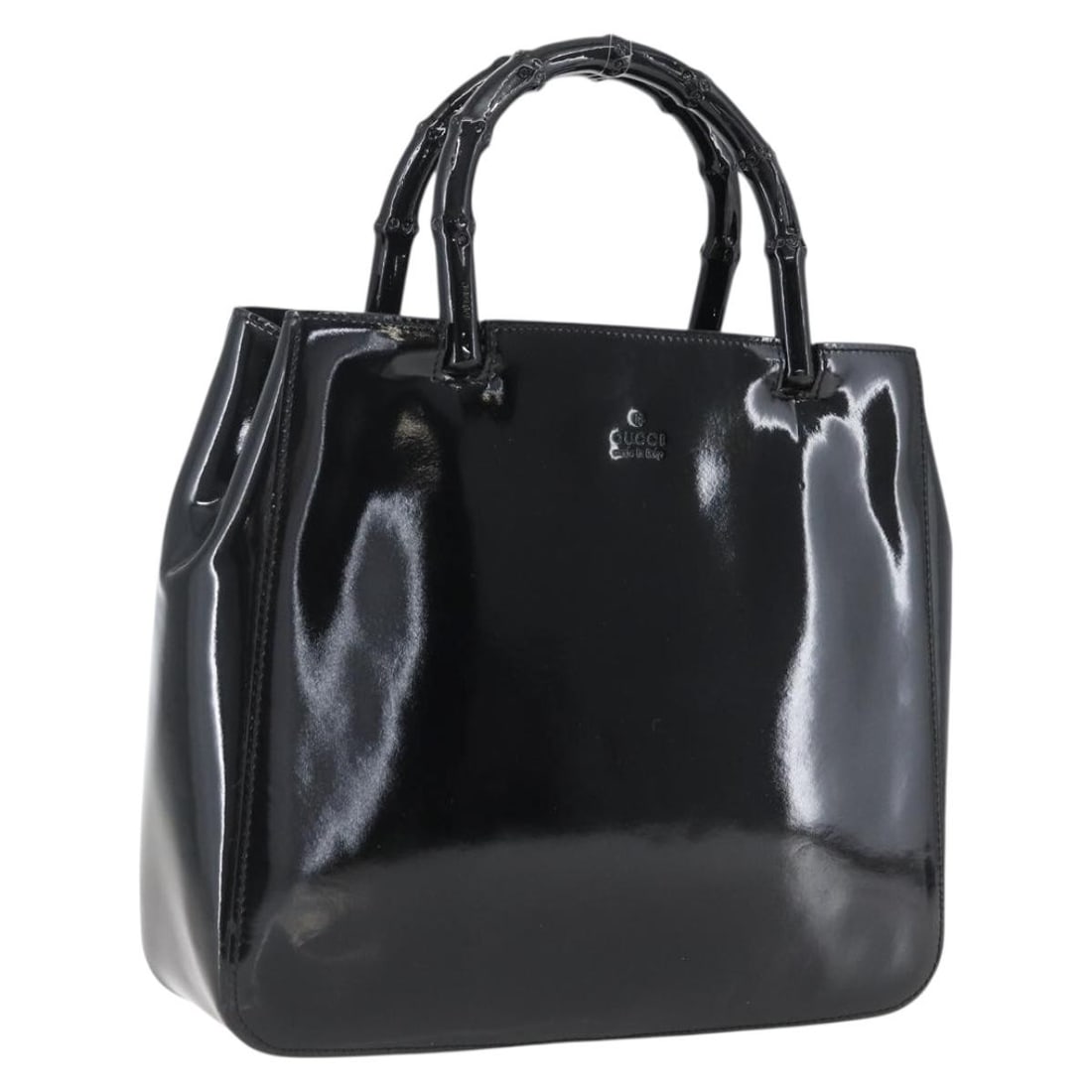 Gucci Bamboo Patent Leather Black Handbag 002 1061 Italy (1 of 18)