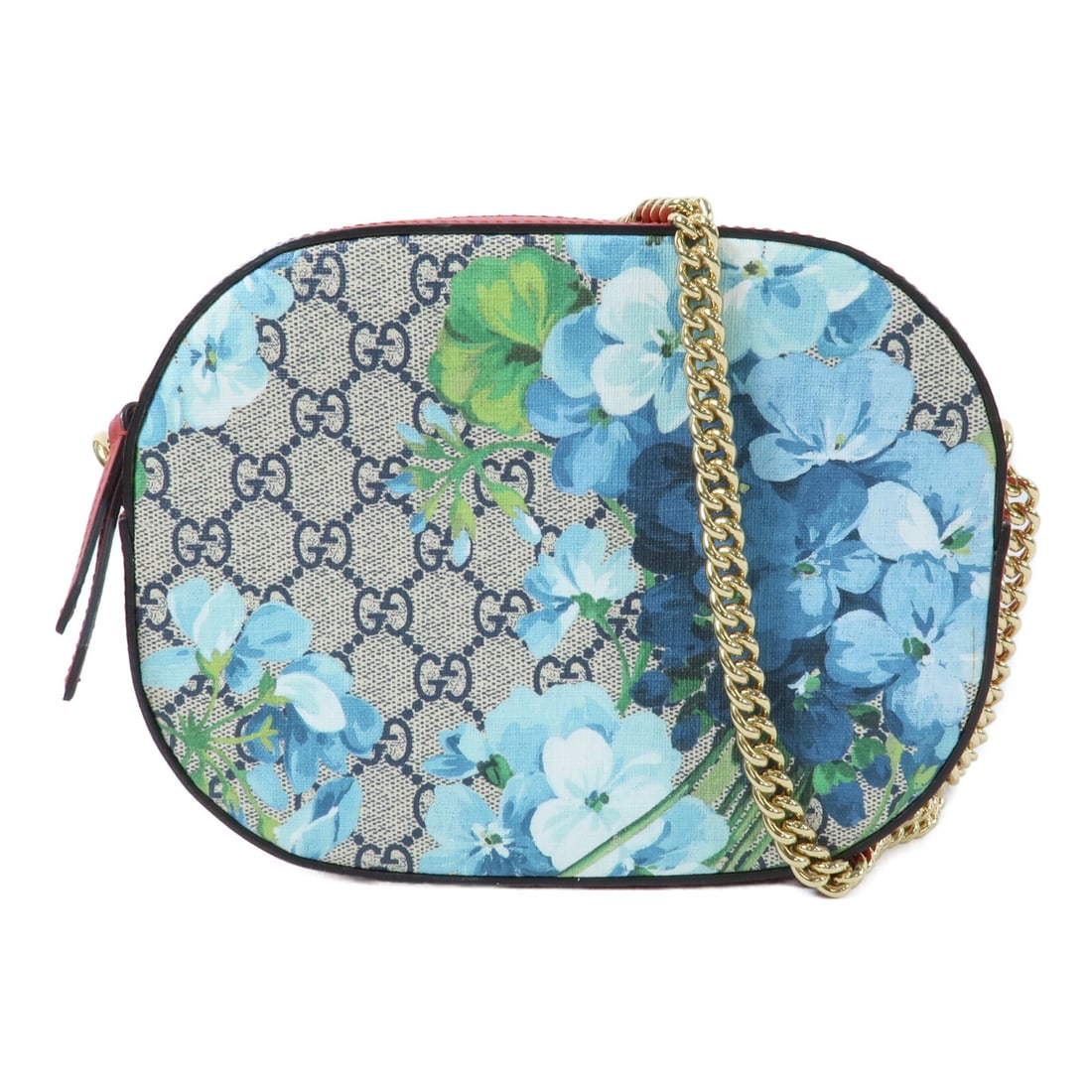 Gucci Blooms GG Supreme shoulder bag GHW coated canvas: Gucci Blooms GG Supreme shoulder bag GHW coated canvas This Gucci GG Supreme Blooms chain shoulder bag features a brown and red PVC coated canvas exterior with gold-tone hardware. Designed as a compac