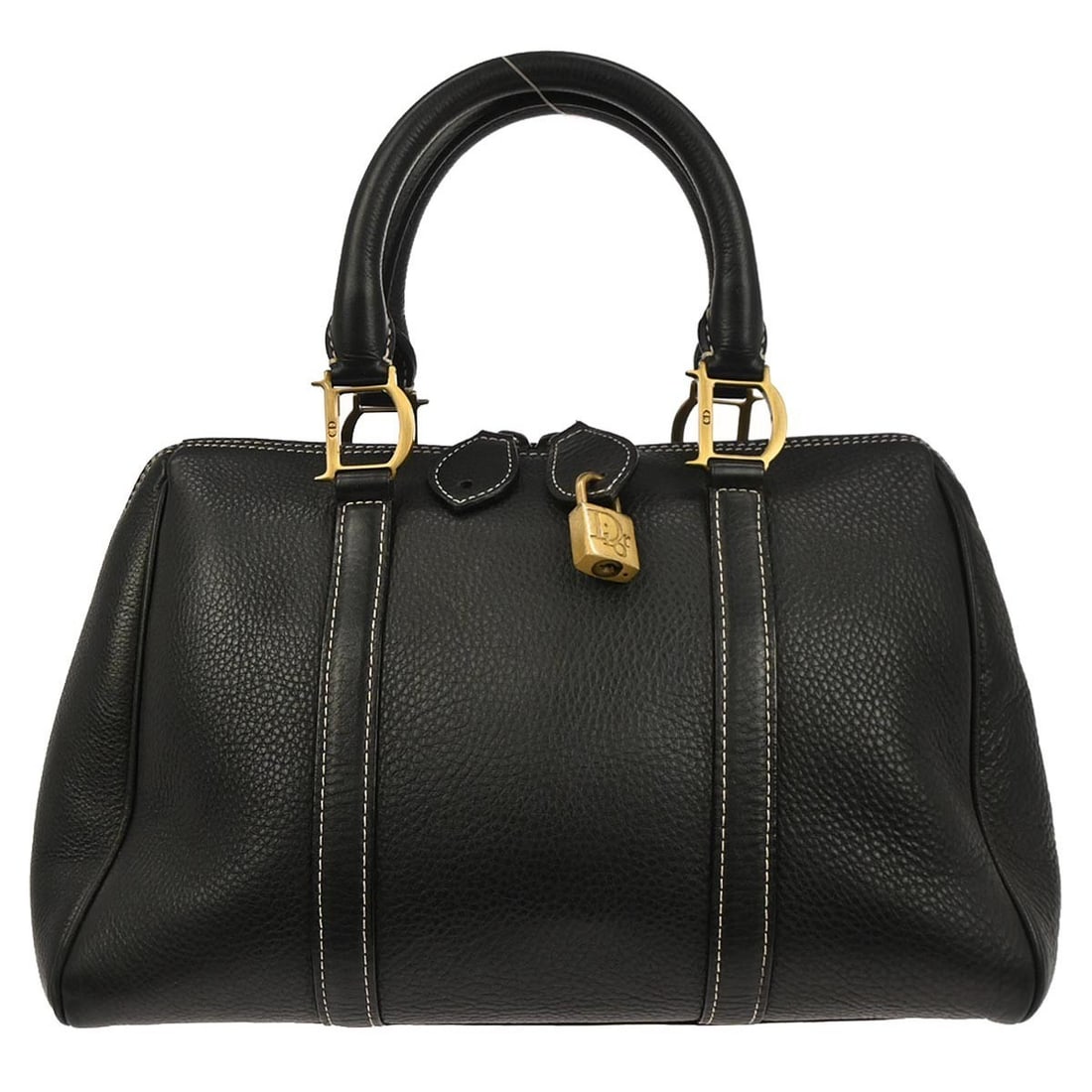 Dior Top Handle Black Leather Medium Bag with Double Handles RU0071: Dior Top Handle Black Leather Medium Bag with Double Handles RU0071 This Christian Dior handbag features a sleek black leather exterior with double handles, offering a refined top handle style. Crafte
