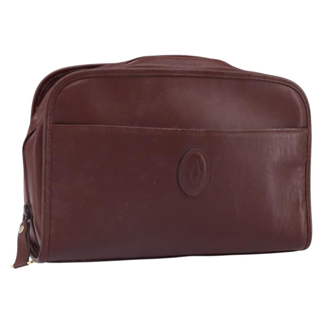 Cartier Must Line Bordeaux Leather Clutch with Gold Accents: Cartier Must Line Bordeaux Leather Clutch with Gold Accents This is a Cartier Must Line clutch bag crafted from leather in a Bordeaux color with gold-tone accents. Made in Italy, this clutch features 