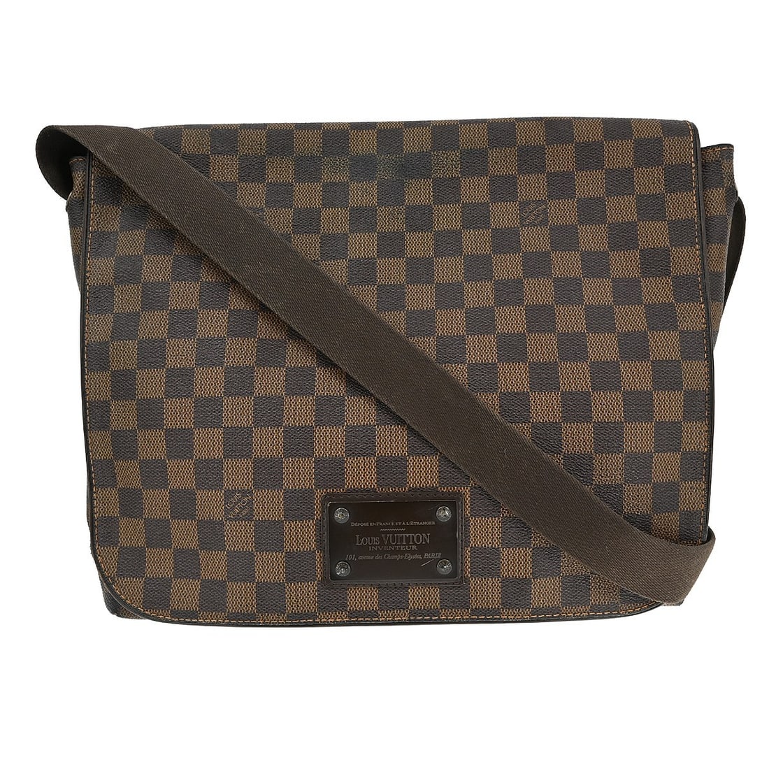 Louis Vuitton Brooklyn MM Damier canvas shoulder bag: Louis Vuitton Brooklyn MM Damier canvas shoulder bag This Louis Vuitton Brooklyn MM shoulder bag features the signature Damier canvas exterior in brown, complemented by a leather shoulder strap and ca