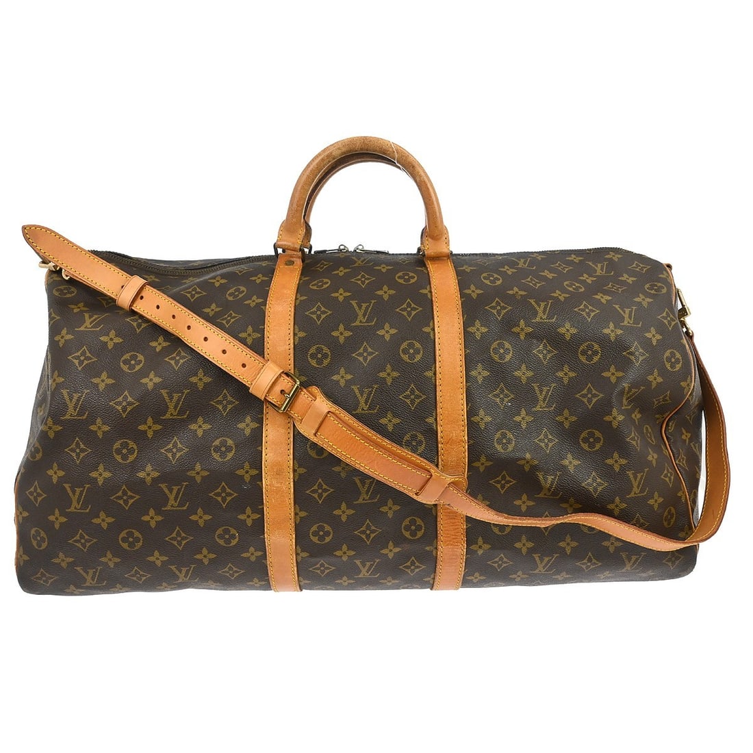 Louis Vuitton Keepall Bandouliere 60 Monogram Travel Duffle Bag: Louis Vuitton Keepall Bandouliere 60 Monogram Travel Duffle Bag This is a vintage Louis Vuitton Keepall Bandouliere 60 duffle bag, crafted from signature Monogram canvas leather in brown. Designed for