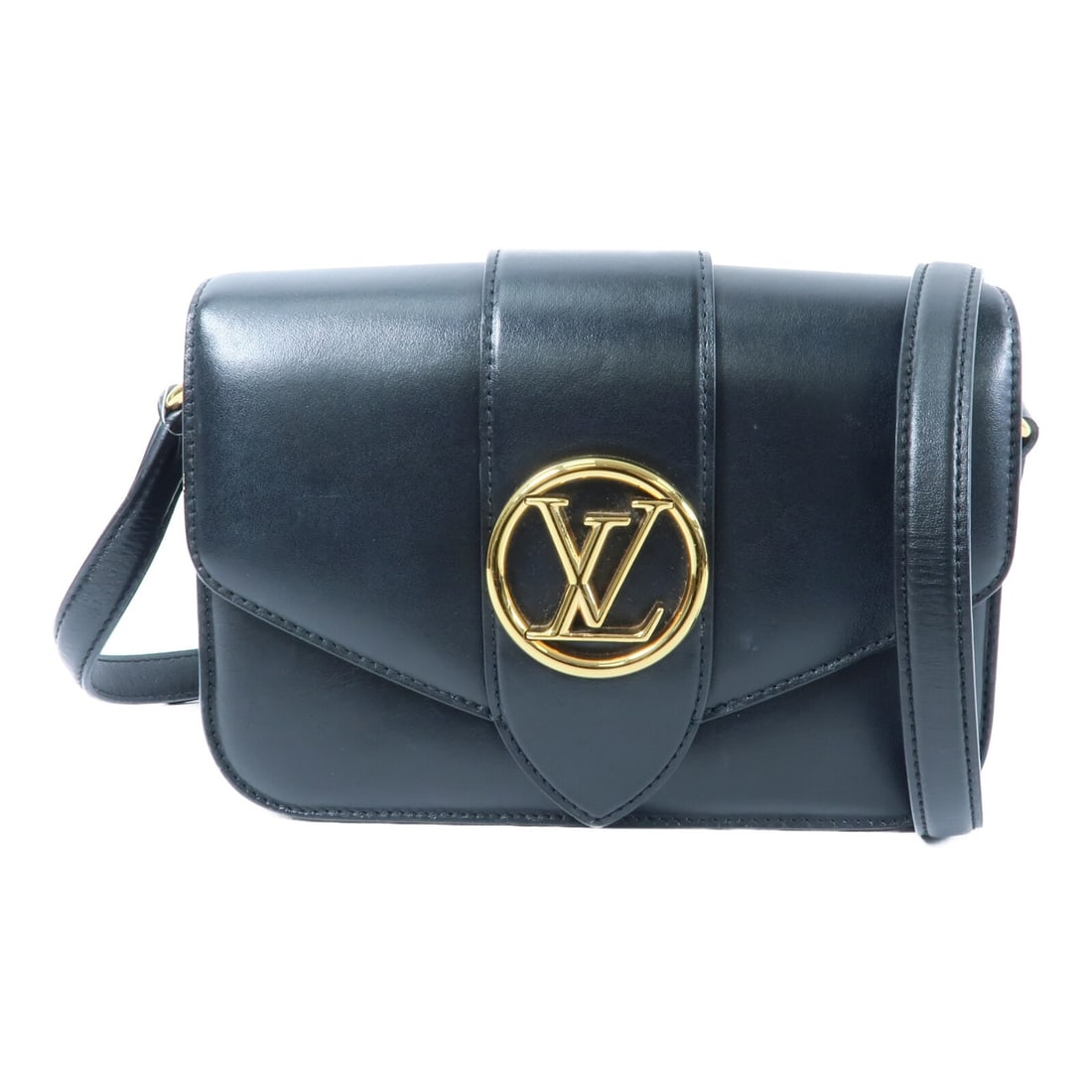 Louis Vuitton Pont 9 Black Calfskin Shoulder Bag M55948 GHW: Louis Vuitton Pont 9 Black Calfskin Shoulder Bag M55948 GHW This Louis Vuitton Pont 9 shoulder bag features a sleek black calfskin leather exterior with gold-tone hardware. Designed for women, the bag