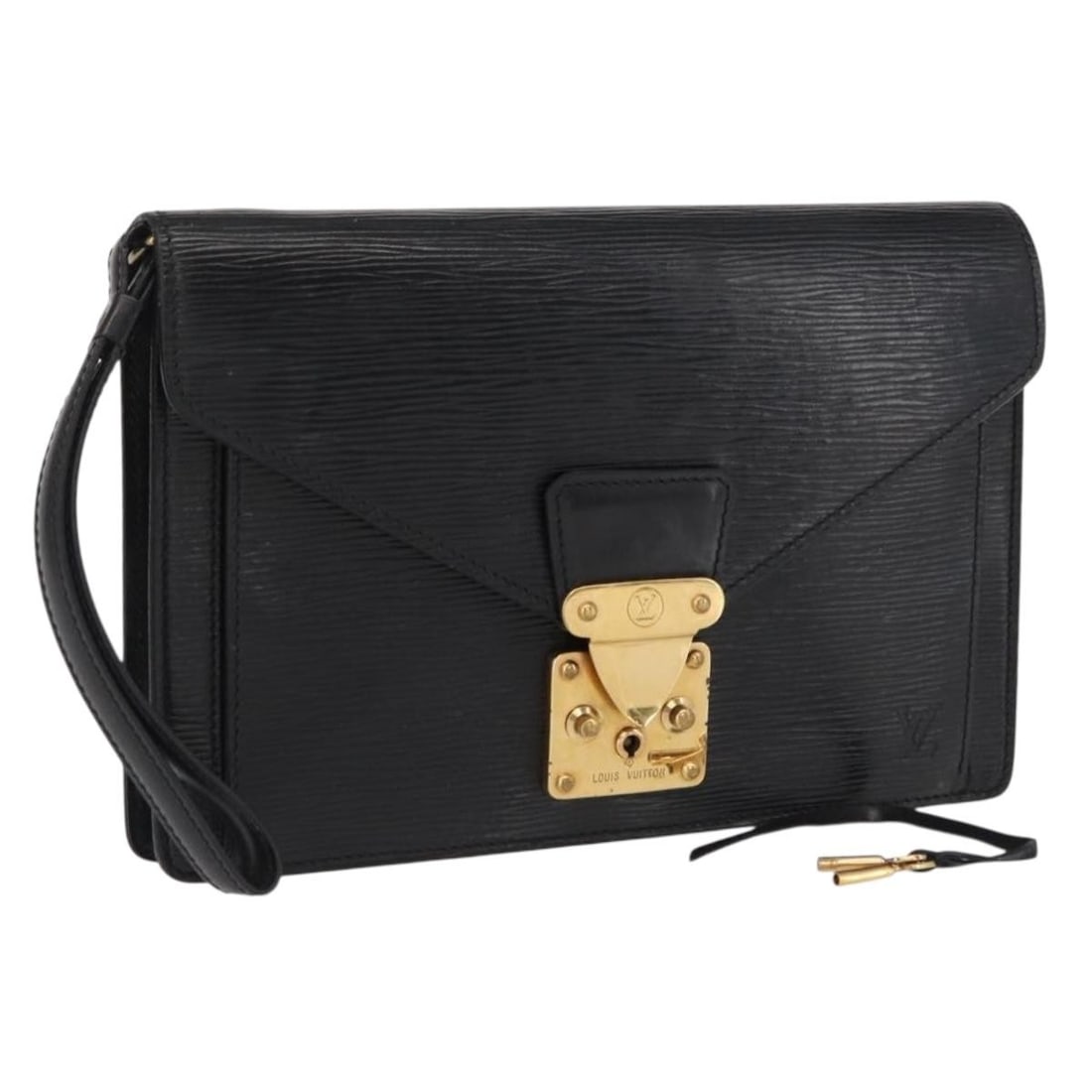 Black Epi Leather Dragonne Clutch by Louis Vuitton M52612: Black Epi Leather Dragonne Clutch by Louis Vuitton M52612 This Louis Vuitton Epi Serie Dragonne Clutch Bag features black Epi leather with a sleek and timeless design. The clutch is made in France and