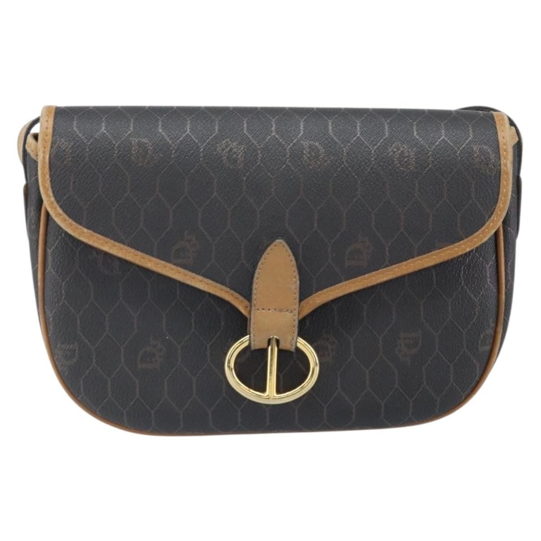 Vintage Christian Dior Honeycomb Black Canvas Shoulder Bag with Leather Trim (1 of 18)