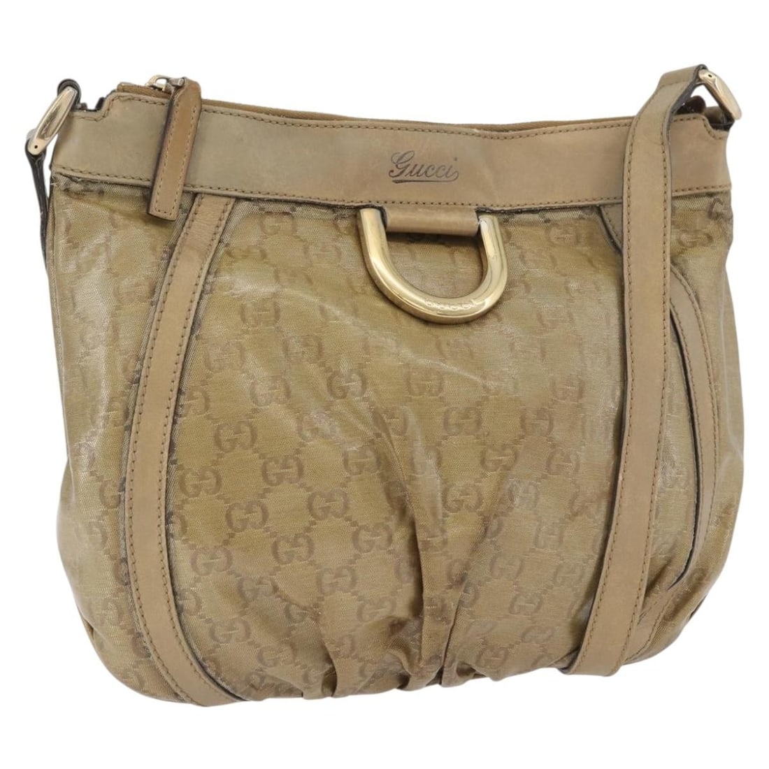 Beige Gold GG Crystal Coated Canvas Shoulder Bag by Gucci 203257: Beige Gold GG Crystal Coated Canvas Shoulder Bag by Gucci 203257 This GUCCI GG Crystal Shoulder Bag features a beige and gold coated canvas exterior with the signature GG canvas design. Designed for w