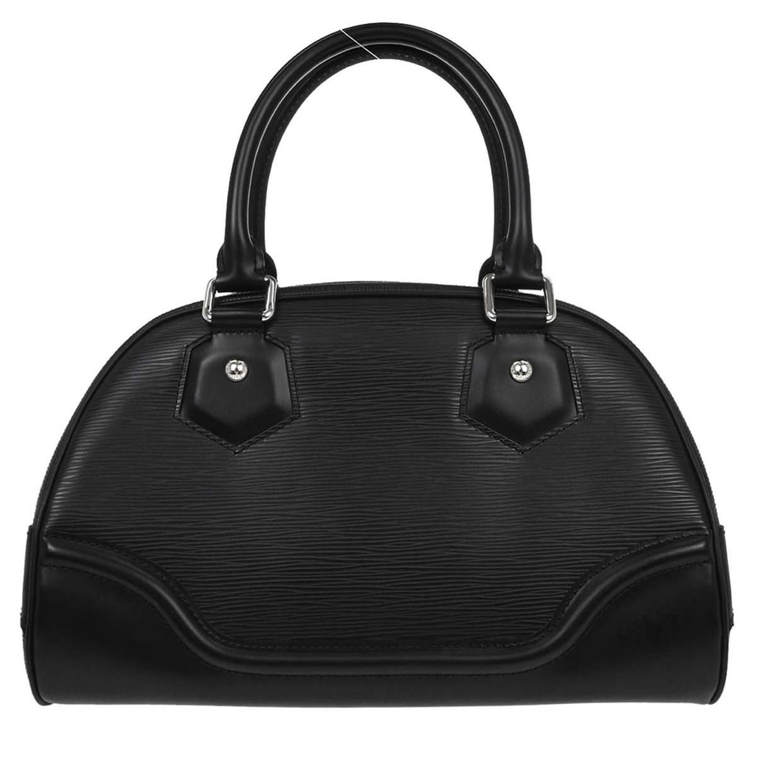 Louis Vuitton Epi Leather Bowling Montaigne PM Black Top Handle Bag: Louis Vuitton Epi Leather Bowling Montaigne PM Black Top Handle Bag This Louis Vuitton Bowling Montaigne PM handbag features the brand's signature black Epi leather exterior with logo accents and a st