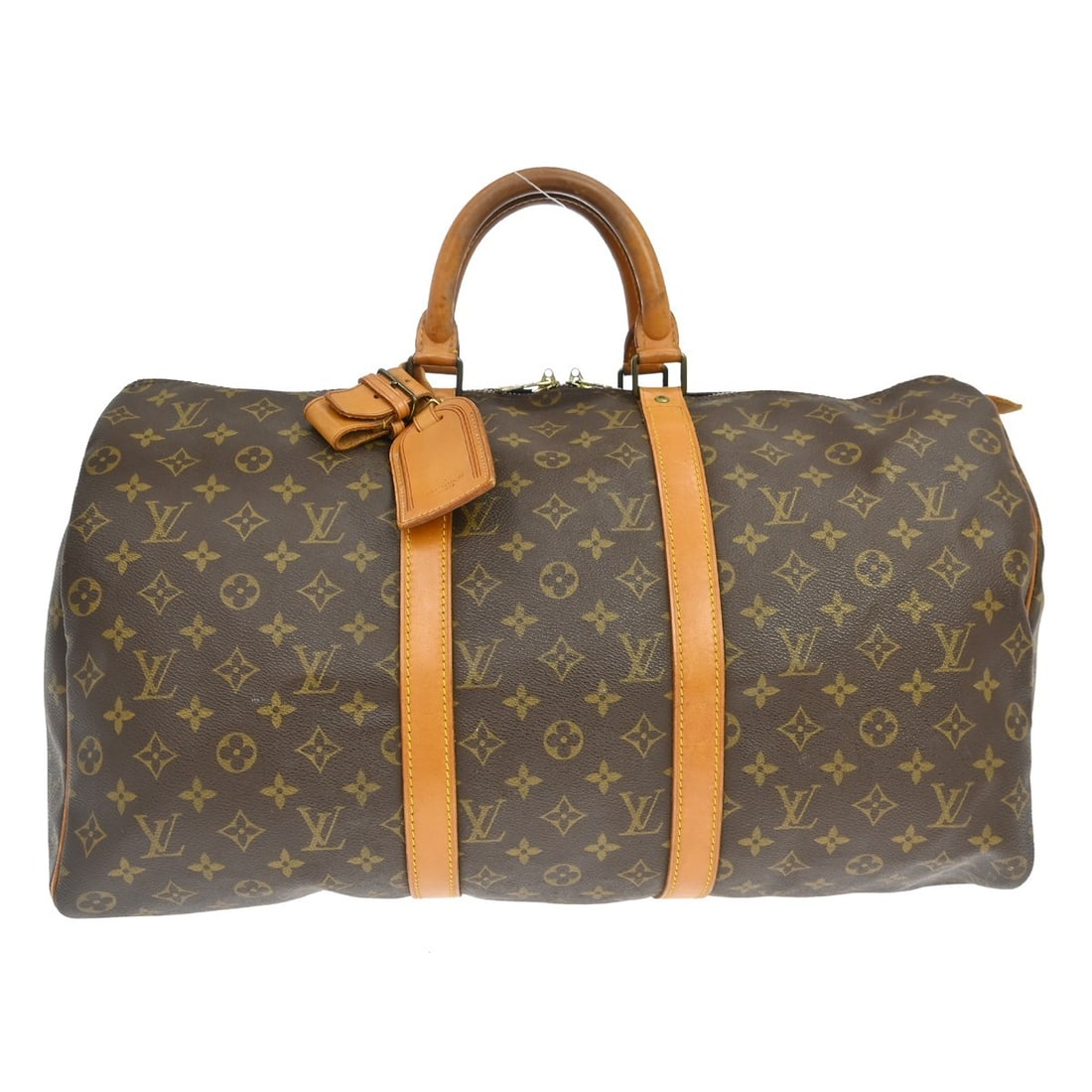 Louis Vuitton Monogram Canvas Keepall Travel Bag 50cm: Louis Vuitton Monogram Canvas Keepall Travel Bag 50cm This Louis Vuitton Keepall Bag features the signature monogram canvas in brown and is designed for unisex use. The bag shows fair condition with s