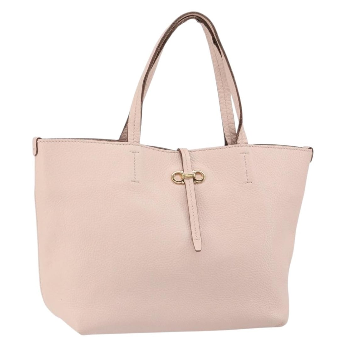 Pink Leather Gancini Tote by Salvatore Ferragamo Italy: Pink Leather Gancini Tote by Salvatore Ferragamo Italy This Salvatore Ferragamo Gancini tote bag is crafted from pink leather with gold-tone accents. The bag features a structured silhouette with dual
