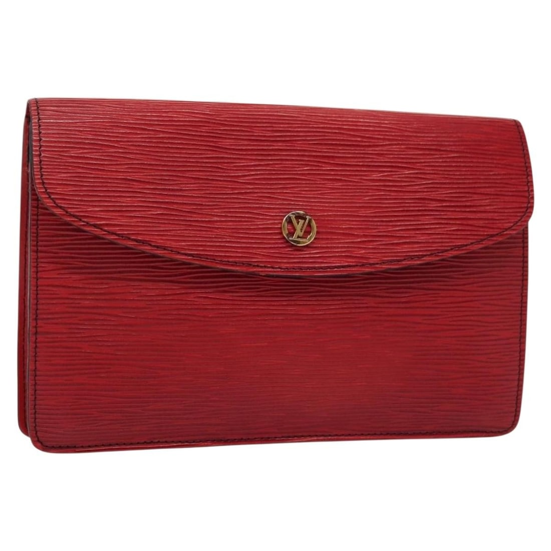 Red Epi Leather Montaigne 23 Clutch by Louis Vuitton M52667: Red Epi Leather Montaigne 23 Clutch by Louis Vuitton M52667 This Louis Vuitton Epi Montaigne 23 clutch bag in red features durable Epi leather and a compact, structured design. The bag is made in Fran