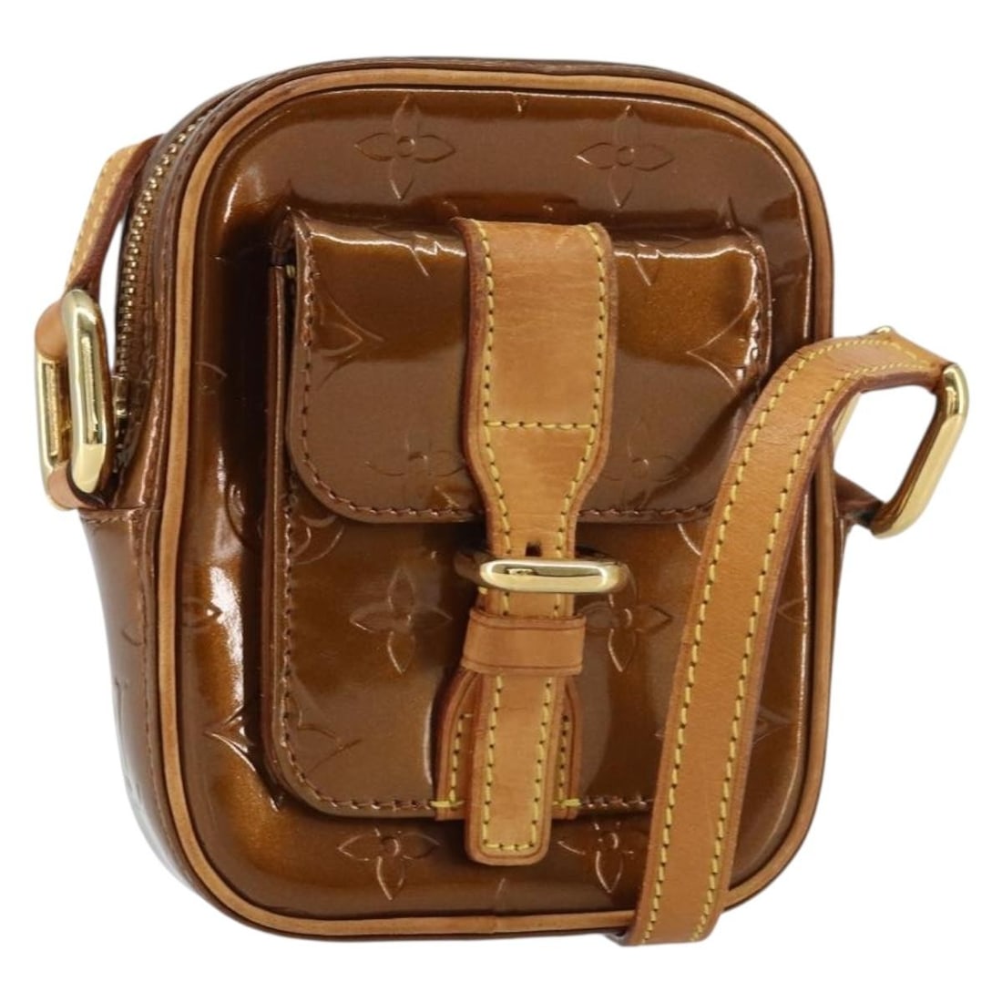 LOUIS VUITTON Monogram Vernis Christie PM Shoulder Bag Bronze M91111 Authentic: LOUIS VUITTON Monogram Vernis Christie PM Shoulder Bag Bronze M91111 Authentic This LOUIS VUITTON Monogram Vernis Christie PM Bag is a stylish shoulder bag crafted from luxurious bronze patent leather