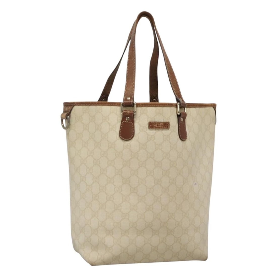 White GG Supreme Tote by Gucci PVC Leather Model 189896 Italy: White GG Supreme Tote by Gucci PVC Leather Model 189896 Italy This Gucci GG Supreme tote bag features a white PVC leather and GG canvas exterior. The spacious design includes dual handles with a 7.5-i