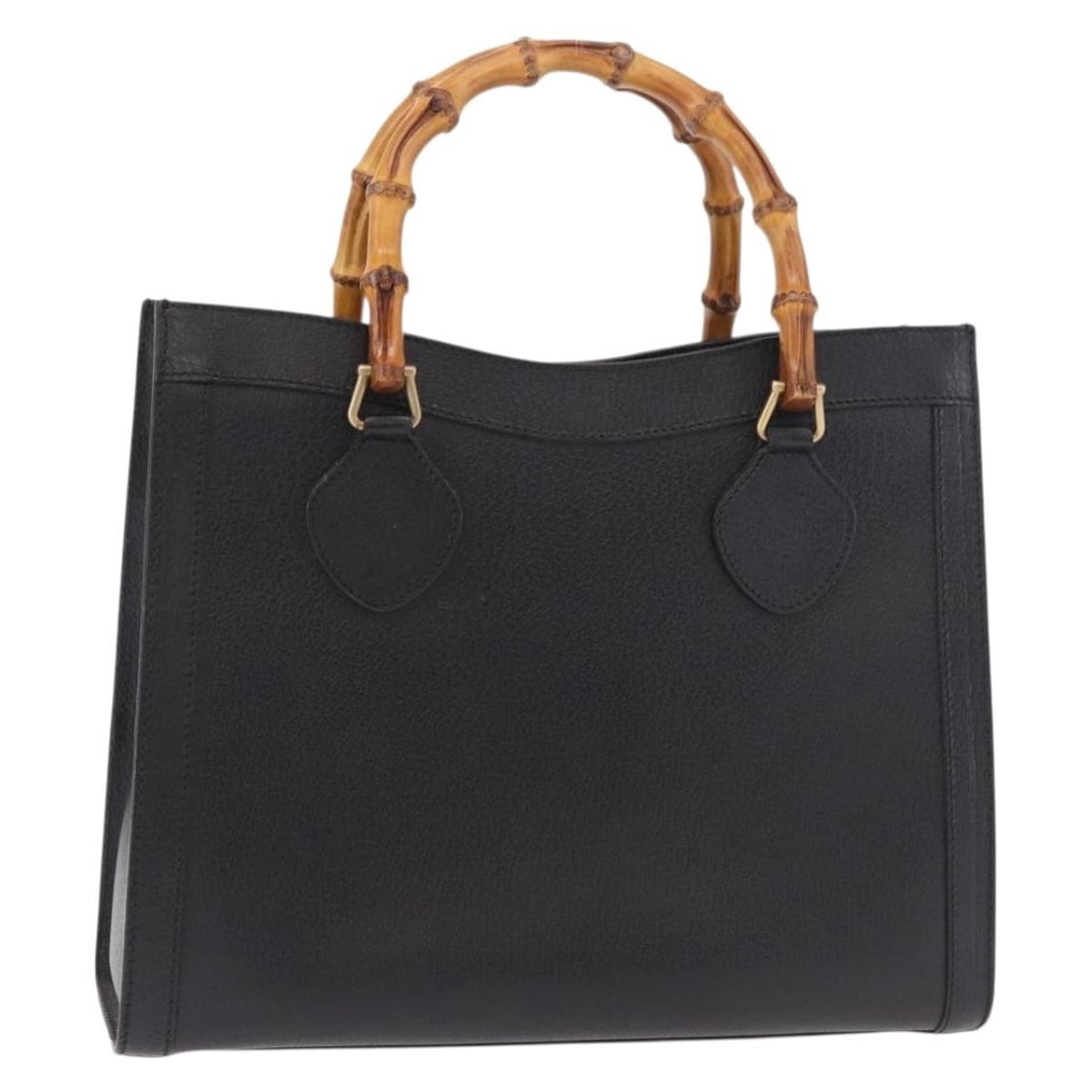Gucci Bamboo leather black gold handbag 002 123 0260: Gucci Bamboo leather black gold handbag 002 123 0260 This GUCCI Bamboo Hand Bag is crafted from black leather with gold-tone accents and features the iconic bamboo handle. Made in Italy, the bag measu